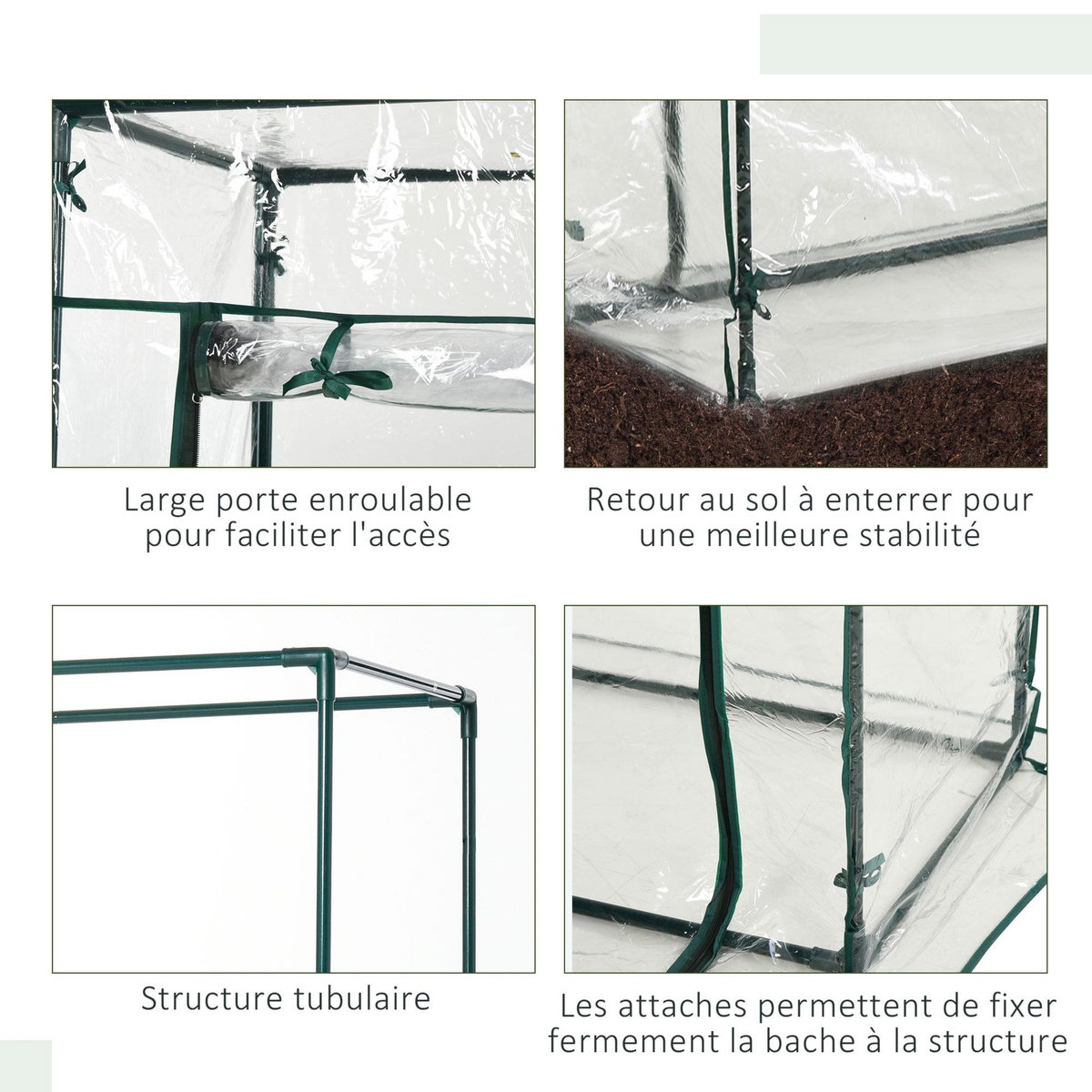 OUTSUNNY Serre de Jardin serre à tomates 1L x 0,5l x 1,5H m porte zippée déroulante acier thermolaqué PVC haute densité 140 g/m² anti-UV