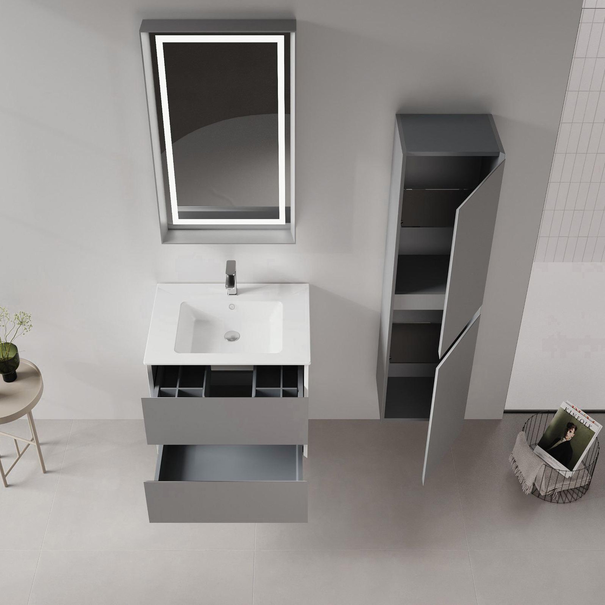 Voir la diapositive 3 : Habitat et Jardin Meuble avec simple vasque et miroir  Nest 91 v2  - 91 x 51 x 55 cm - Matte Grey