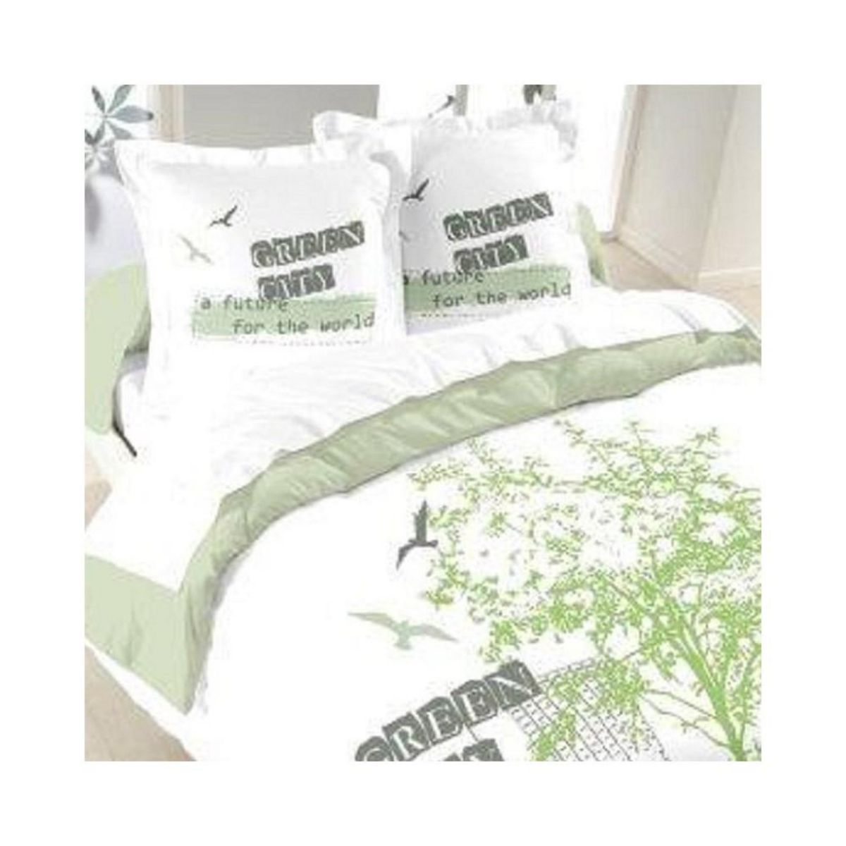 Dourev Housse de couette 240x220 Green + 2 taies coton 52 fils