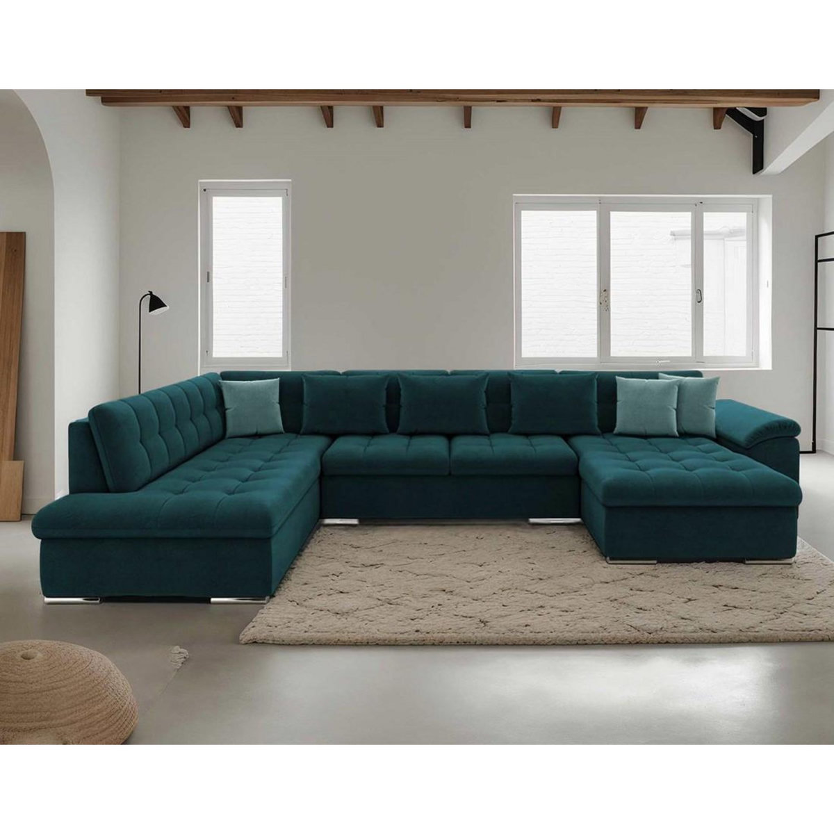 BEST MOBILIER Chuck - canapé panoramique xxl - convertible avec coffre - 7 places - gauche