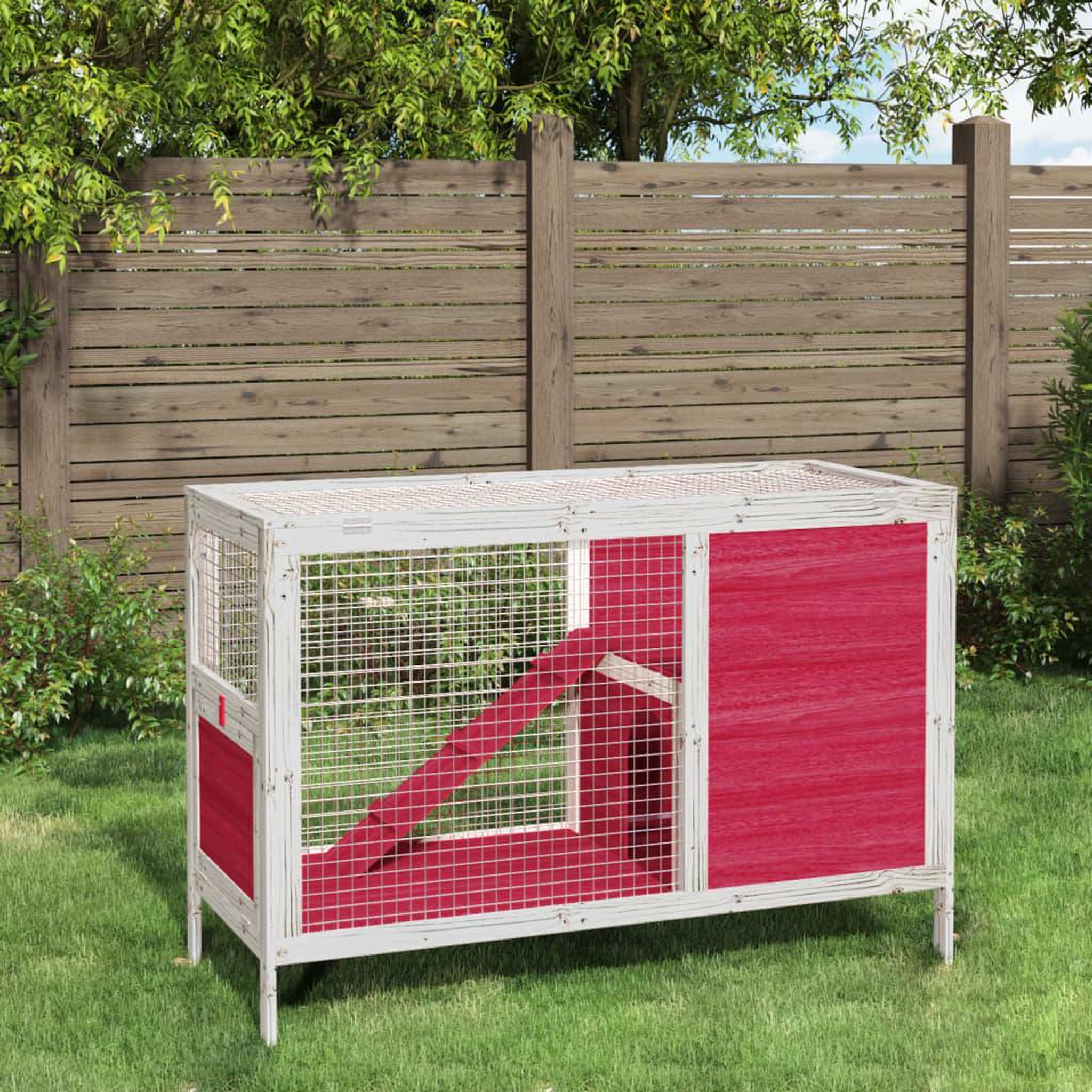 Voir la diapositive 1 : VIDAXL Clapier rouge 103x44x69,5 cm bois de pin massif