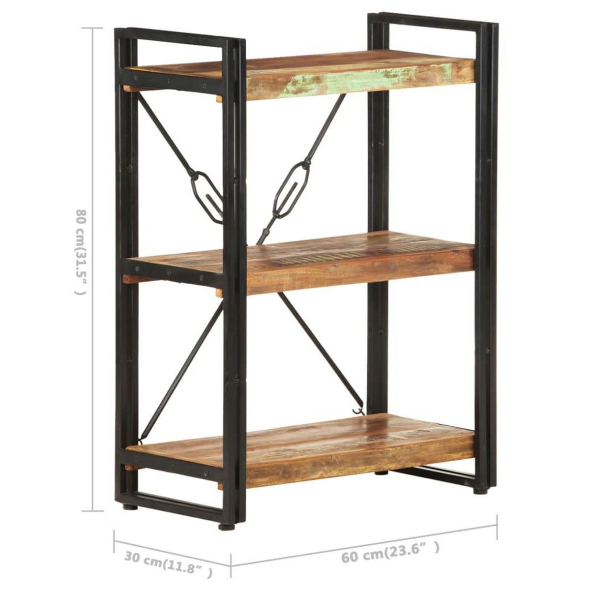 VIDAXL Bibliotheque a 3 niveaux 60x30x80cm Bois de recuperation massif