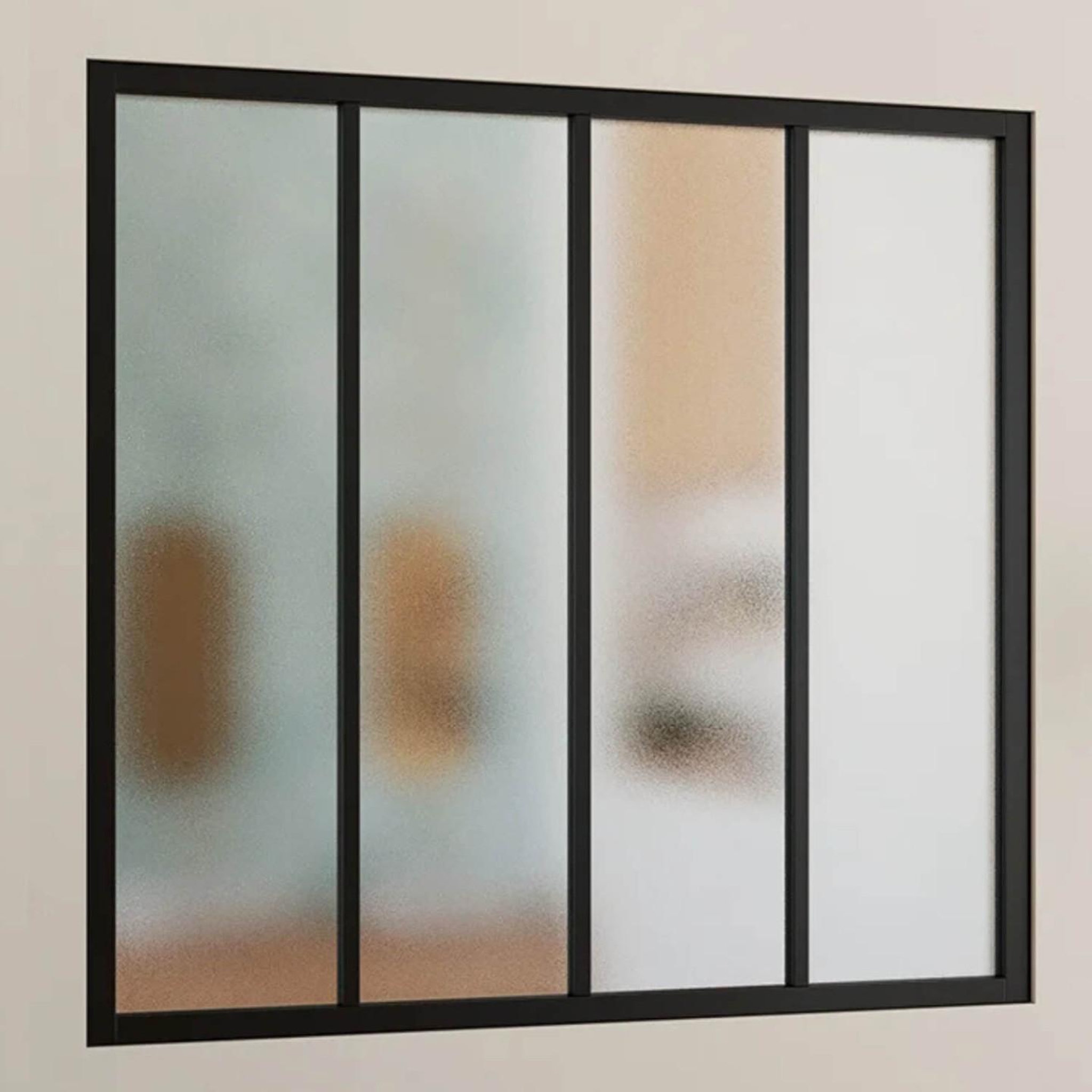 Voir la diapositive 2 : ID MARKET Verrière atelier 4 vitrages l. 116 x h. 108 cm en métal noir et verre trempé givré