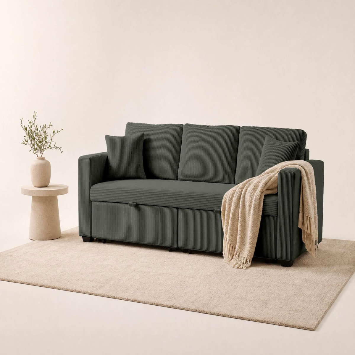 BEST MOBILIER Cyrus - canapé droit 3 places convertible en velours côtelé