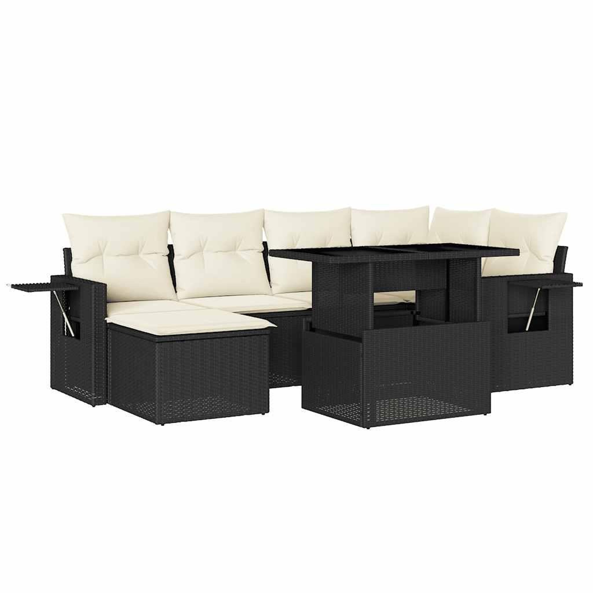 Voir la diapositive 2 : VIDAXL Salon de jardin 7 pcs avec coussins noir resine tressee