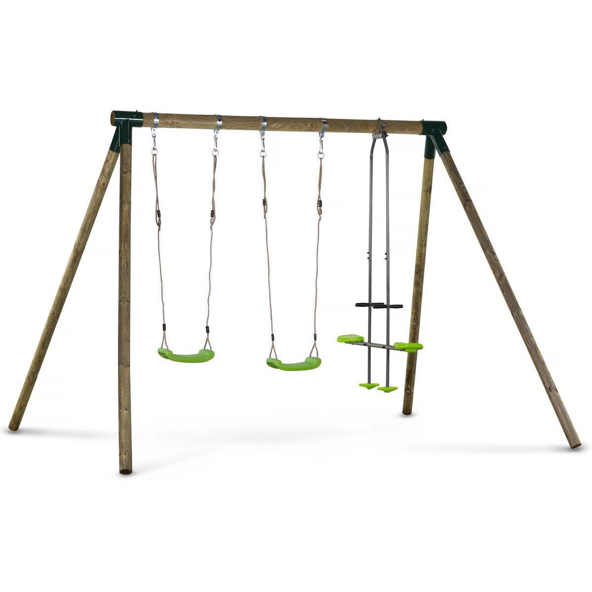 Habitat et Jardin Portique bois  Lana  - Avec 2 balançoires et 1 vis-à-vis.