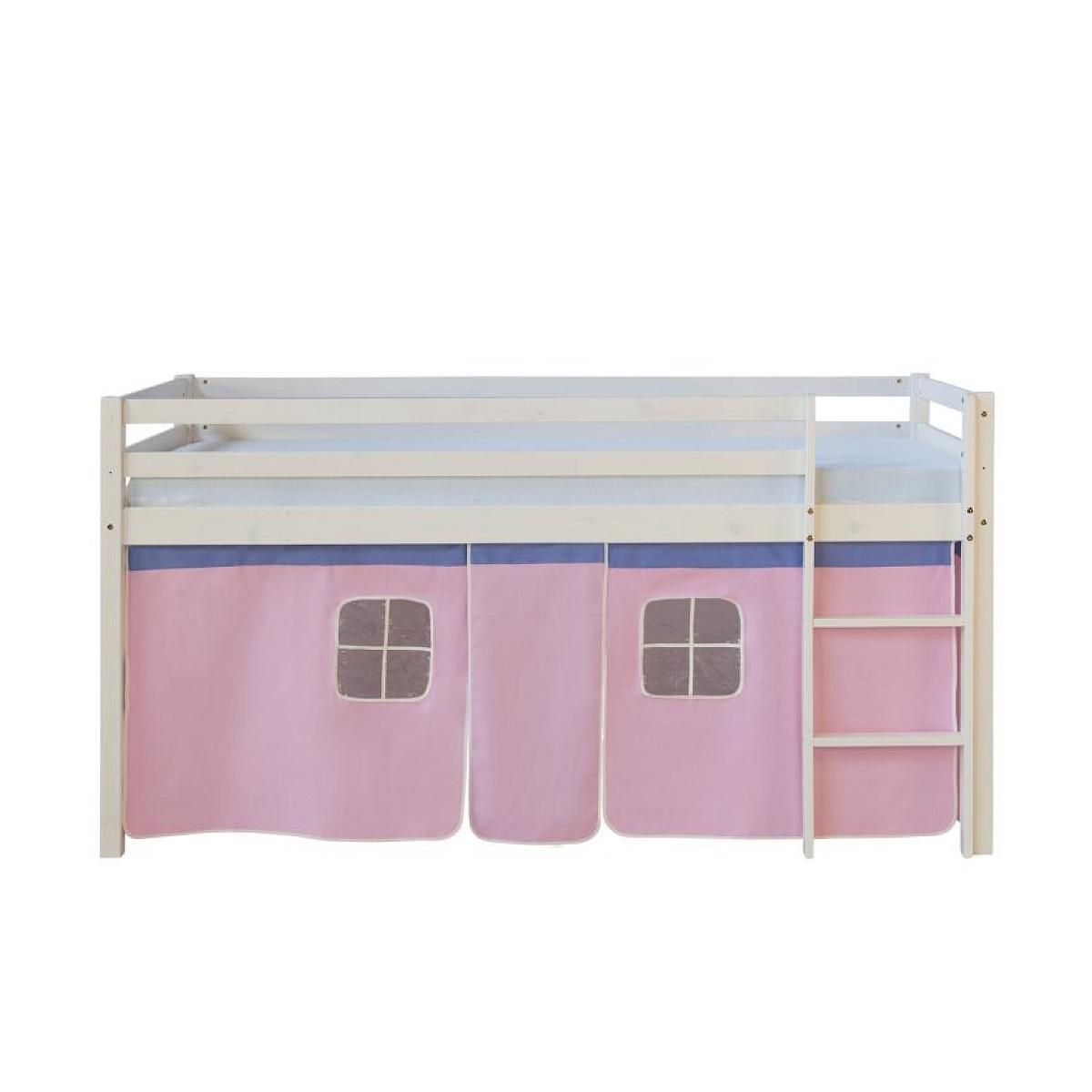HomeStyle4U Lit mi-hauteur avec rideaux rose pale