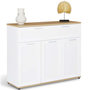 Voir la diapositive 1 : ID MARKET Buffet 100 cm VITO 3 portes et 1 tiroir blanc et plateau bois