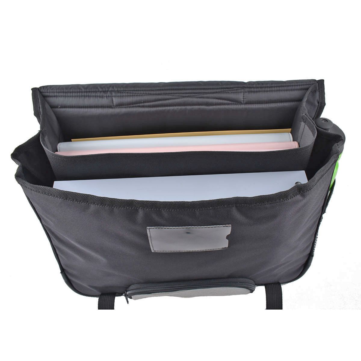 AUCHAN Cartable 41 cm CM1/CM2 noir pochette grise argentée