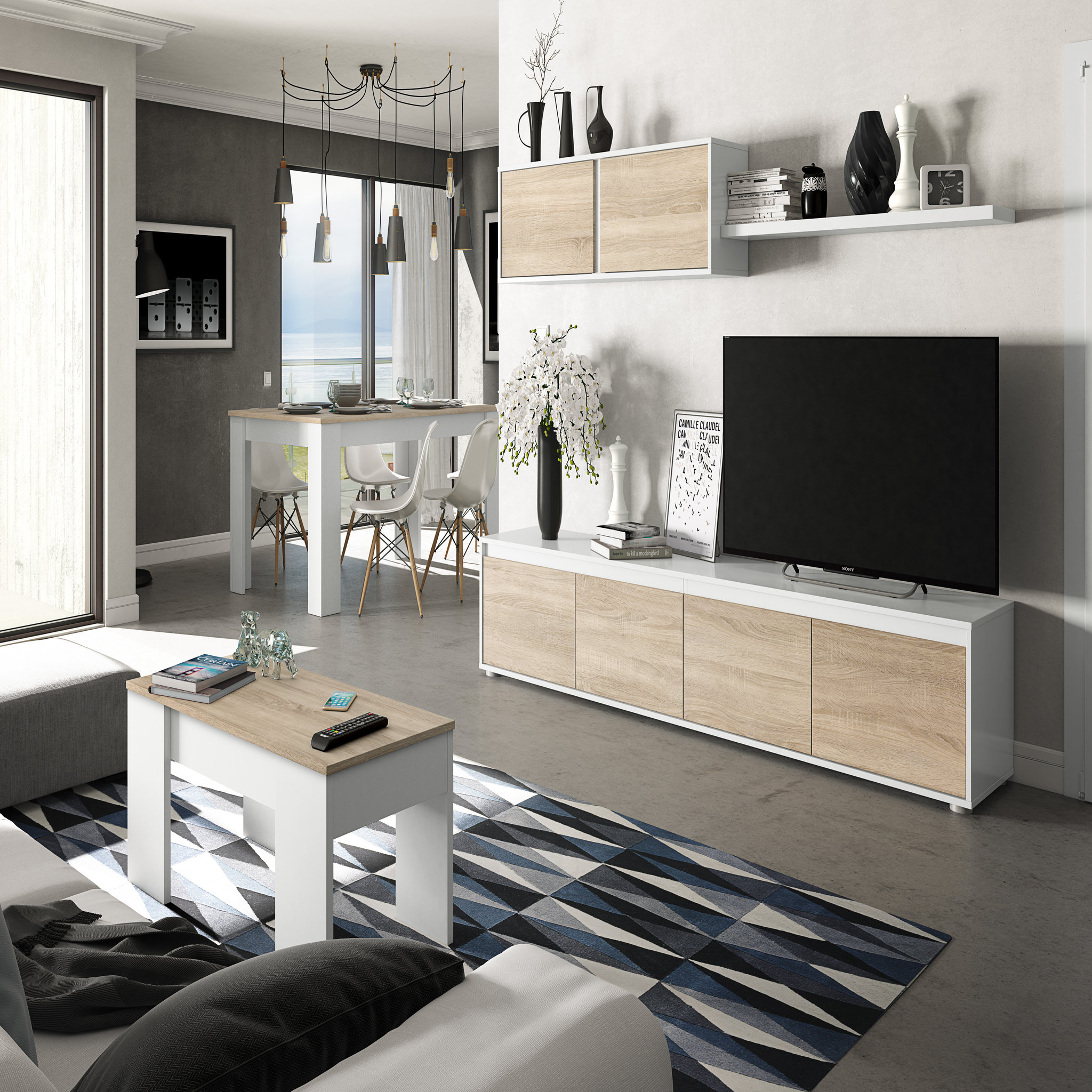 Voir la diapositive 2 : Meuble TV 4 portes avec étagère murale L200cm YOPAL