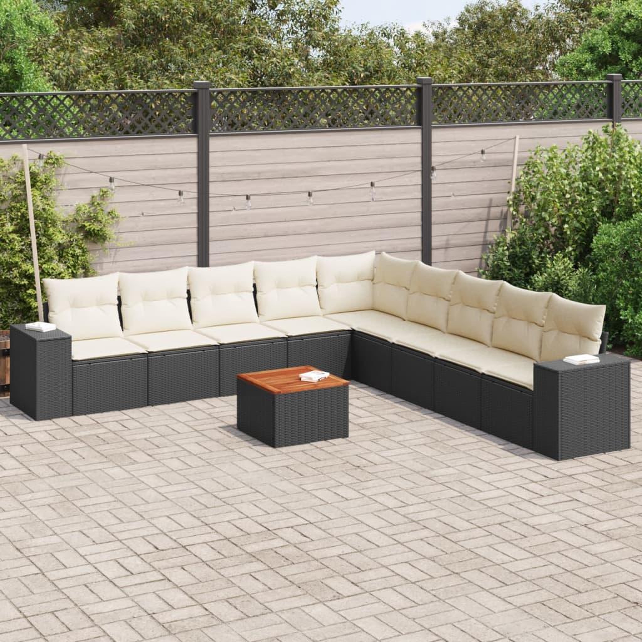 VIDAXL Salon de jardin 10 pcs avec coussins noir resine tressee
