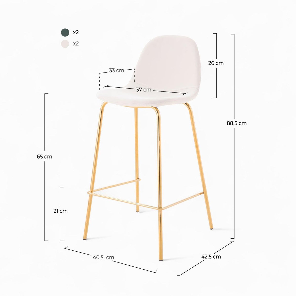 Rendez vous déco Pack 4 chaises pour îlot central blanches et vertes 65 cm-Henrik