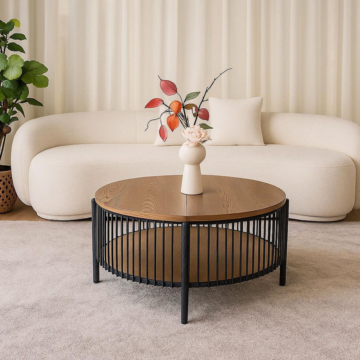 Paris Prix Table Basse Avec Rangement  Bertha  84cm Naturel & Noir