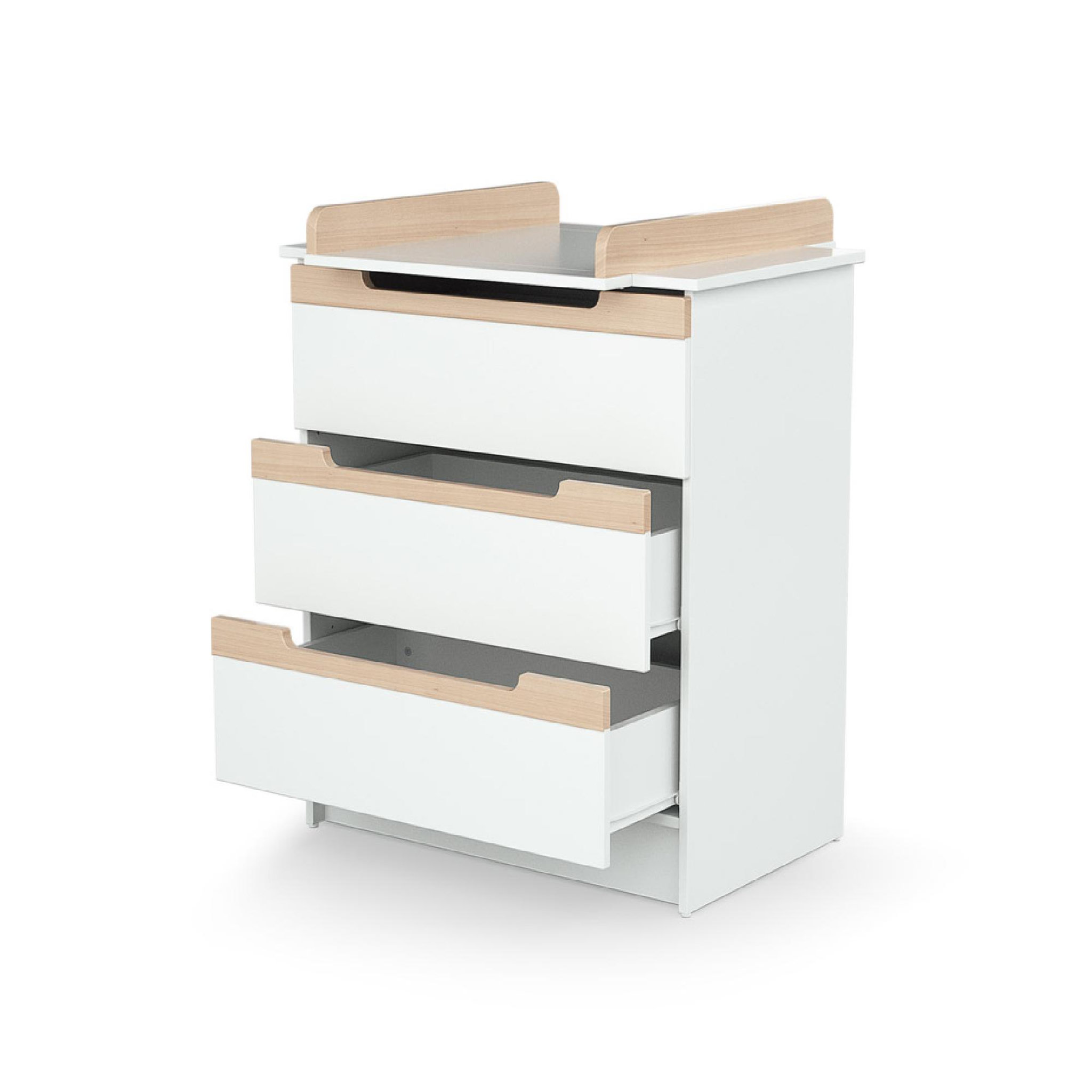 Voir la diapositive 3 : JURABABY Commode à langer 3 tiroirs en bois carrousel blanc et hêtre verni