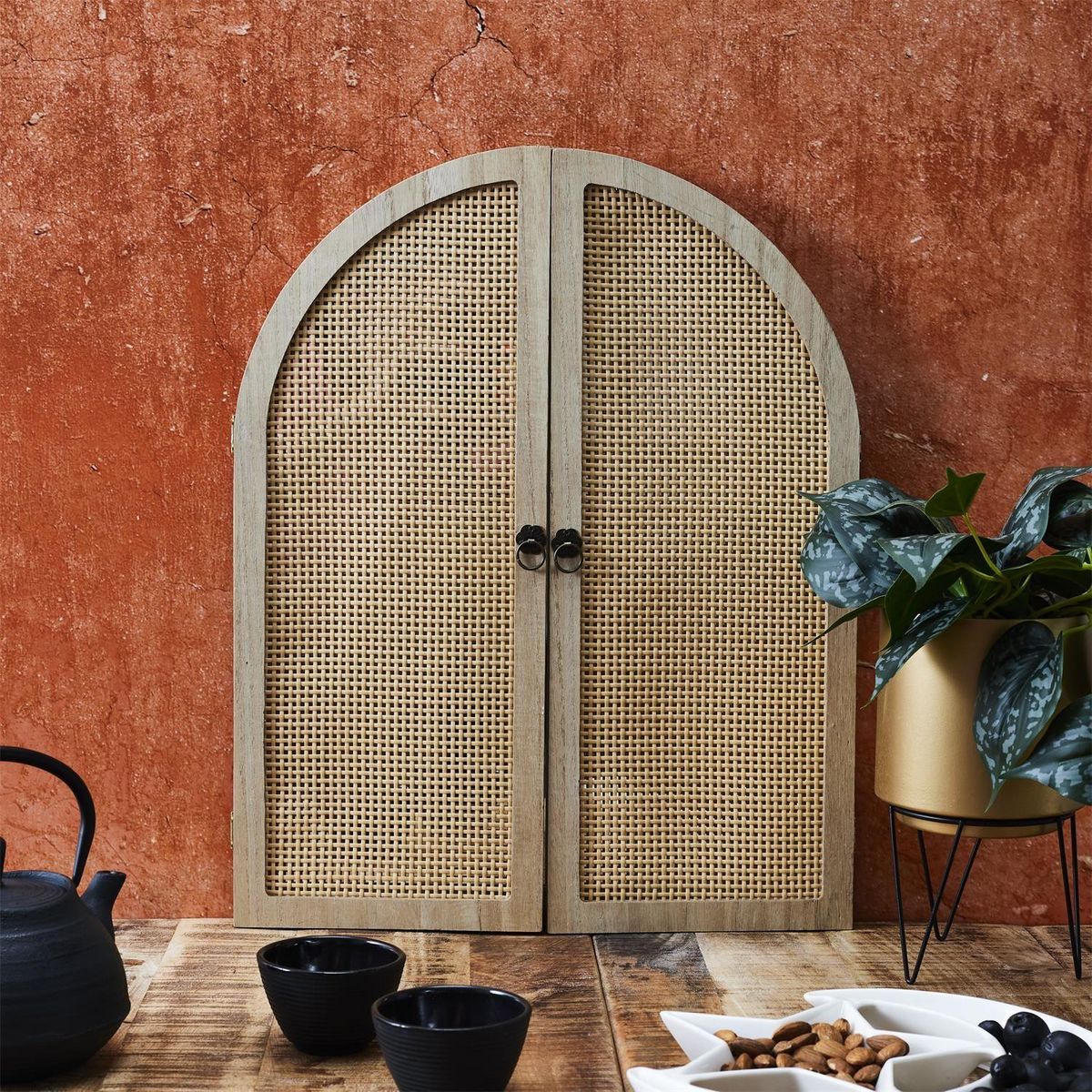 The Home Deco Factory Miroir à volets en cannage - Beige