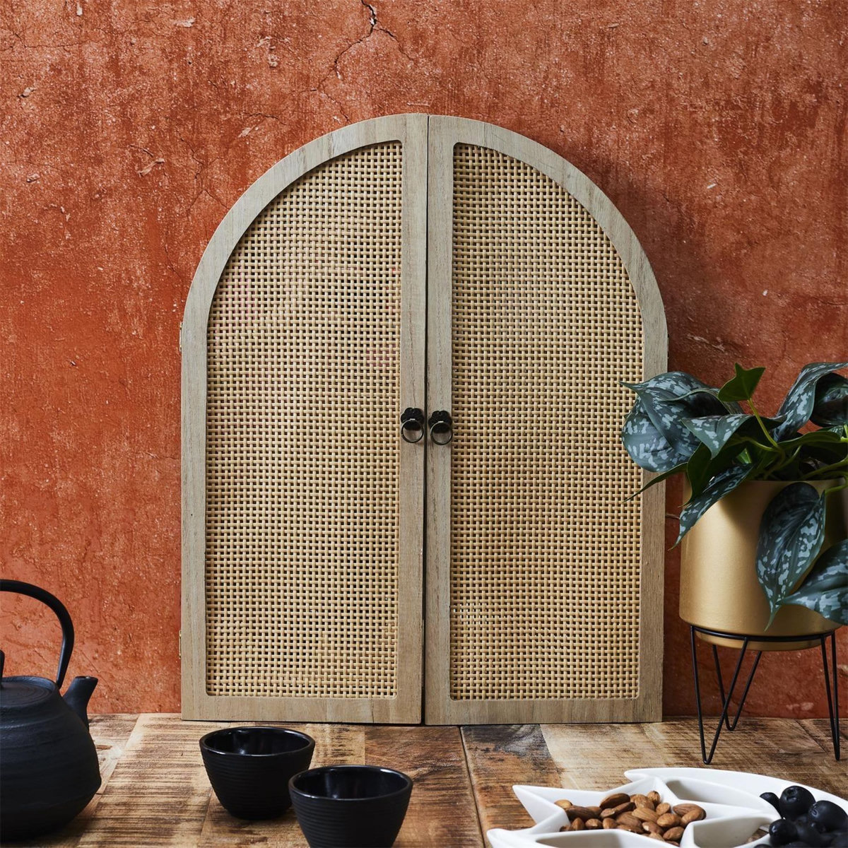 The Home Deco Factory Miroir à volets en cannage - Beige