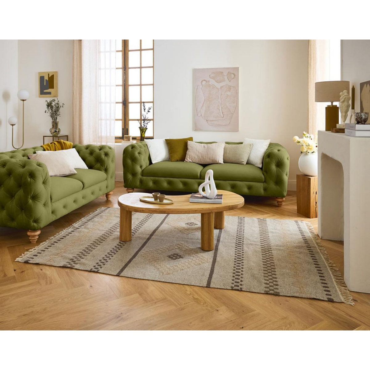 LISA DESIGN Walter - canapé 3 places chesterfield en velours - pieds bois