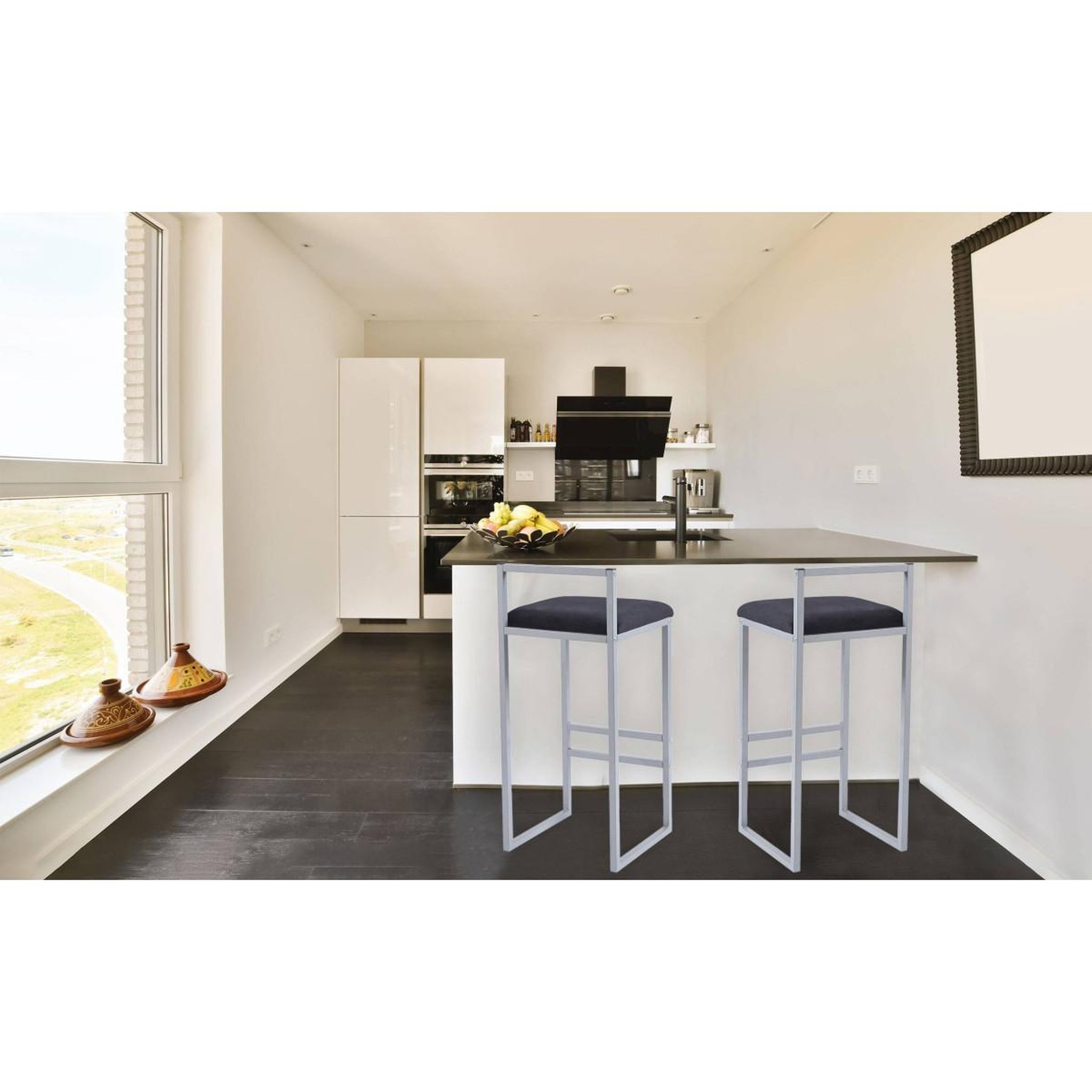 Voir la diapositive 6 : Paris Prix Tabouret de bar velours  dakota  80cm noir & argent