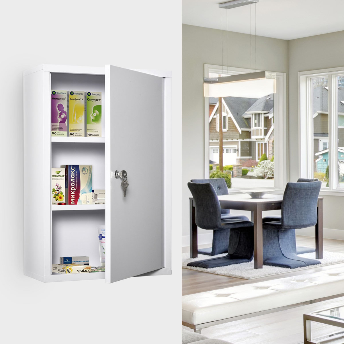 KLEANKIN Armoire à pharmacie 2 étagères 3 niveaux verrouillable dim. 40L x 18l x 60H cm 2 clés métal blanc