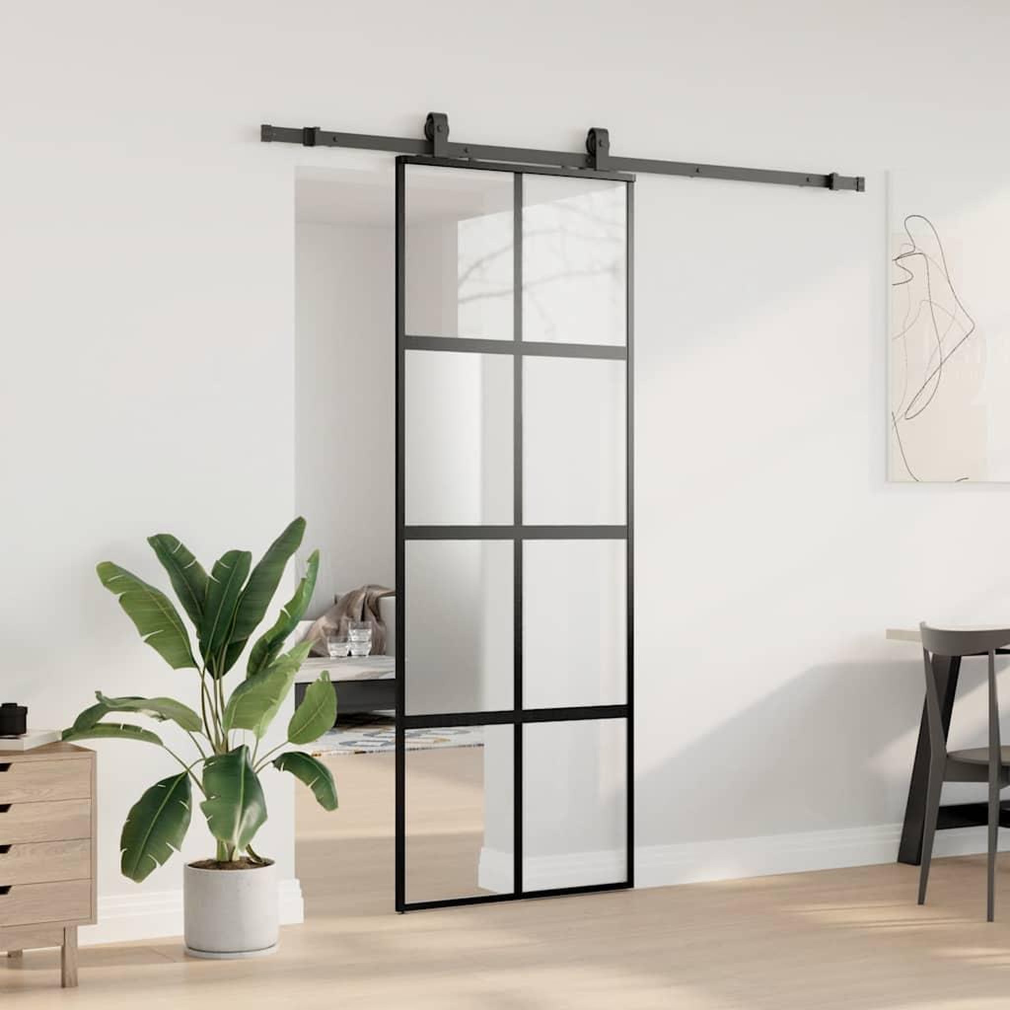 Voir la diapositive 3 : VIDAXL Porte coulissante kit quincaillerie noir 76x205 cm verre trempe
