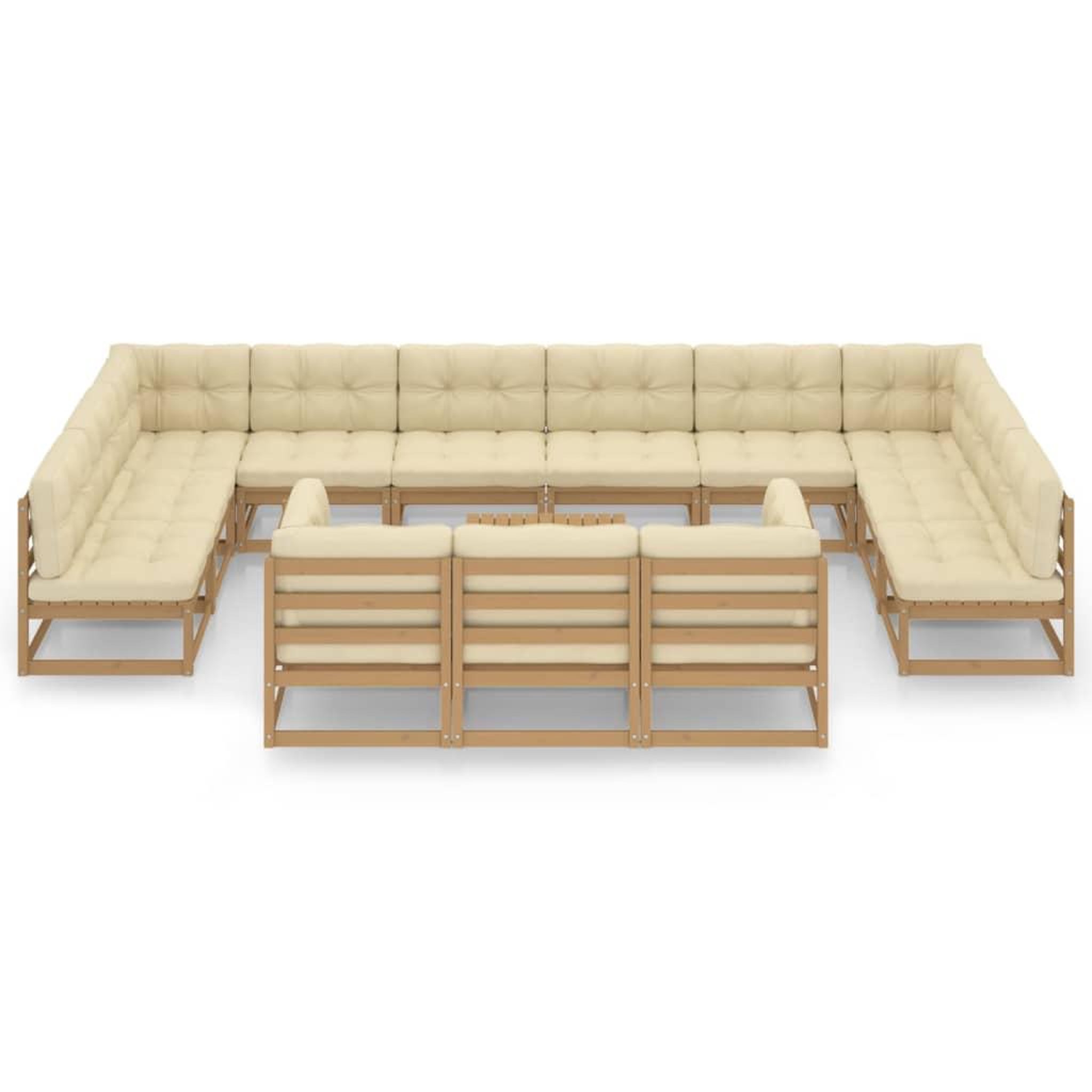 Voir la diapositive 3 : VIDAXL Salon de jardin 14 pcs avec coussins Marron miel Bois de pin