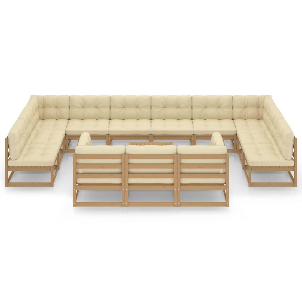 VIDAXL Salon de jardin 14 pcs avec coussins Marron miel Bois de pin