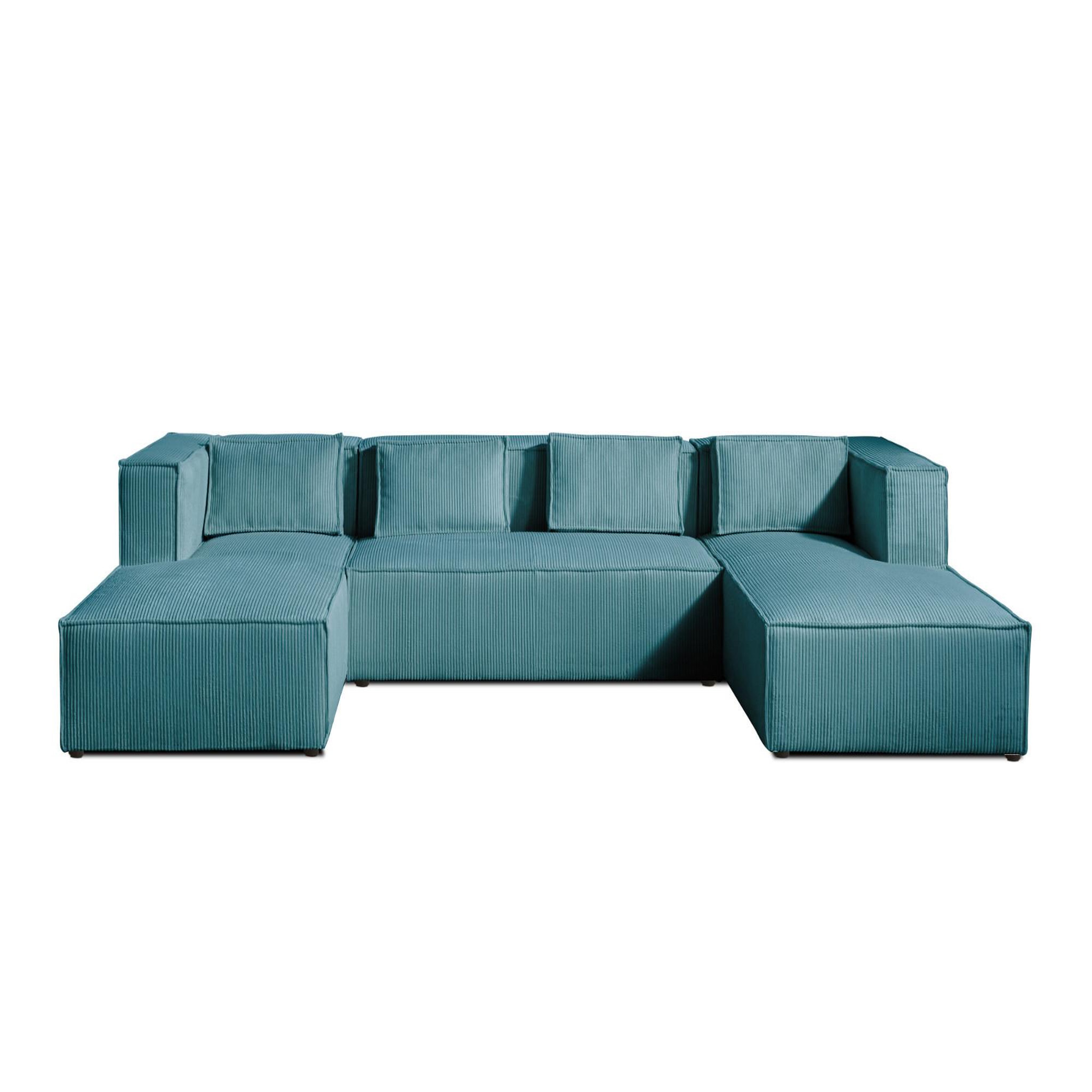 BEST MOBILIER Stella - canapé panoramique en u - 7 places - en velours côtelé. Coloris disponibles : Gris, Vert, Bleu, Marron, Orange, Rose, Beige