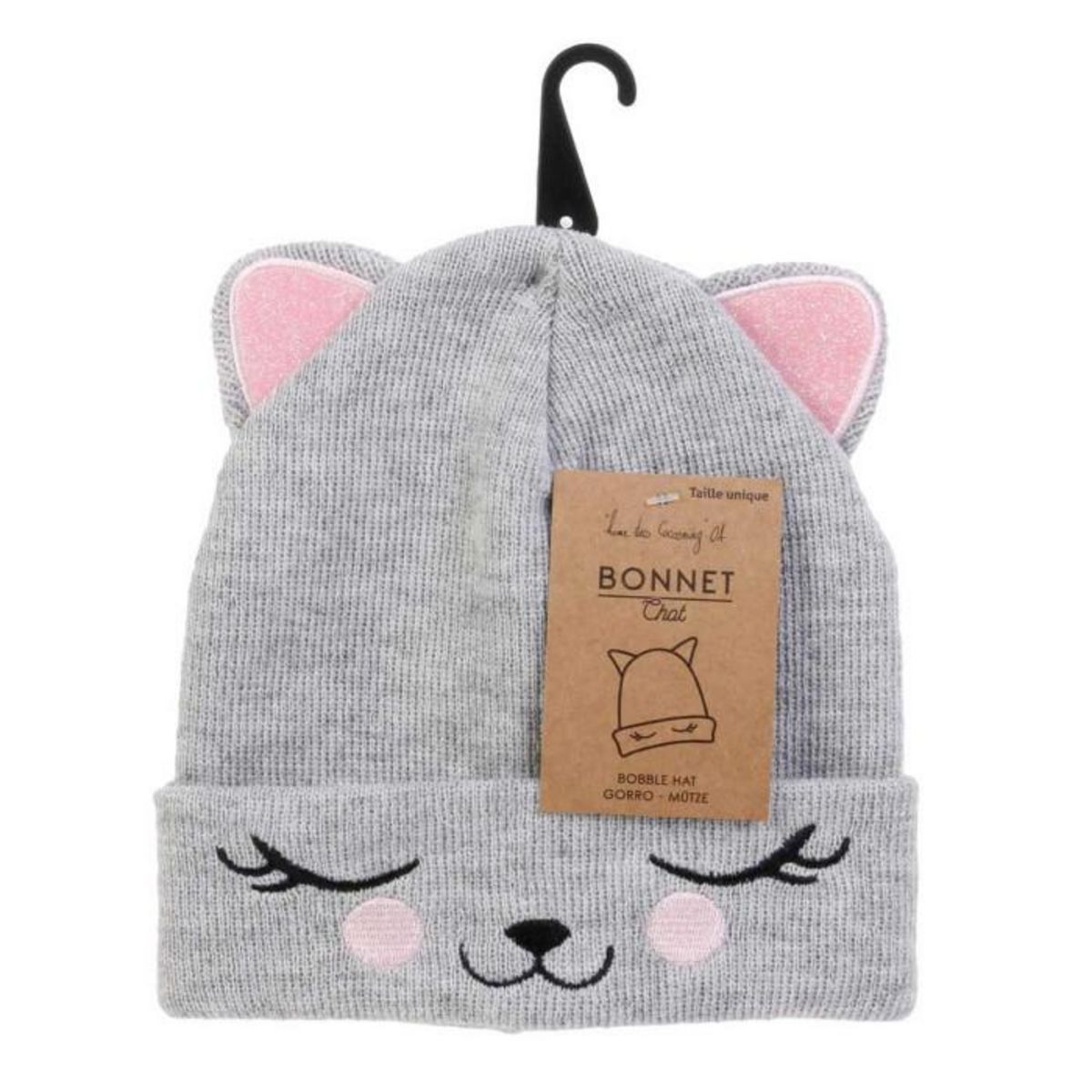Paris Prix Bonnet Enfant  Chat  21cm Gris & Rose