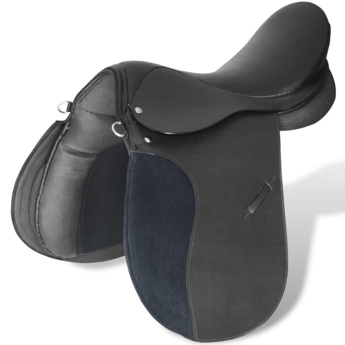 VIDAXL Set de selle equitation 16  en cuir veritable 14 cm 5 en 1 noir
