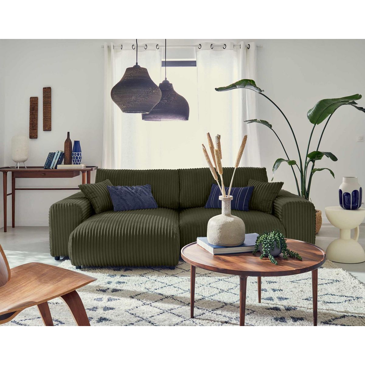 LISA DESIGN Garance - canapé d'angle réversible - 4 places - en velours côtelé grosses côtes