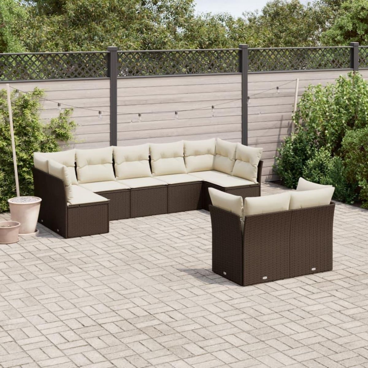 VIDAXL Salon de jardin avec coussins 9 pcs marron resine tressee