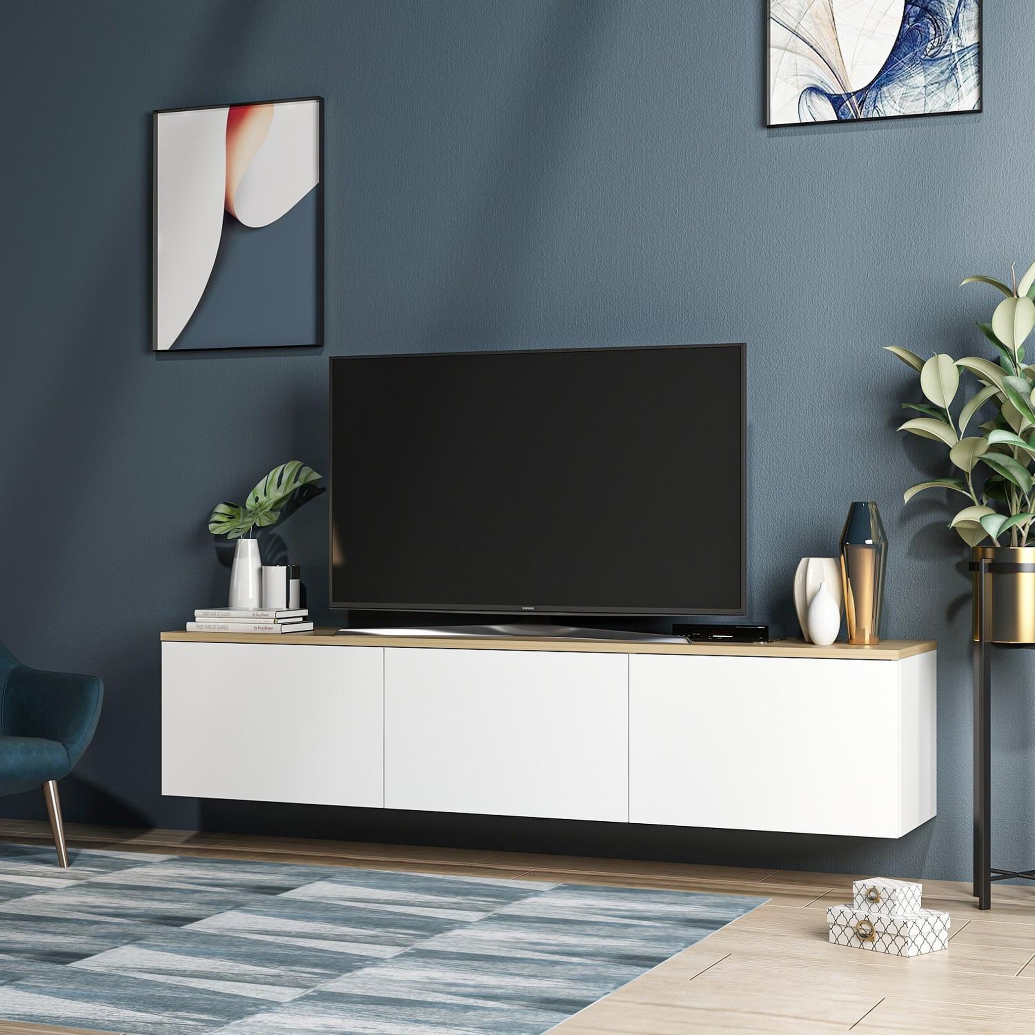 Voir la diapositive 3 : Habitat et Jardin Meuble tv en bois  neon  - 160 x 32 x 35 cm - blanc