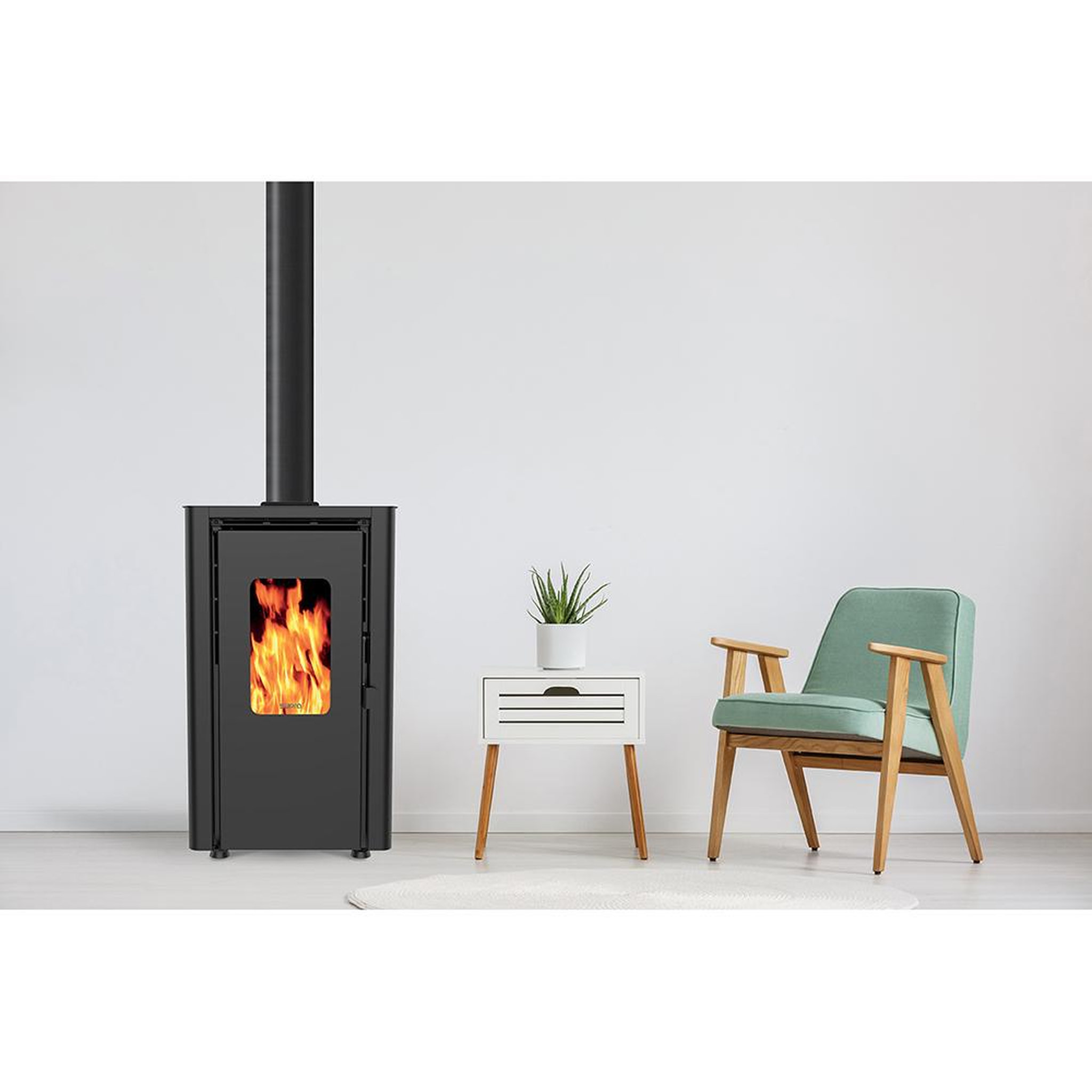 Voir la diapositive 4 : Supra Poêle à granulés de bois 6.1kw blanc - orphee 6 blanc