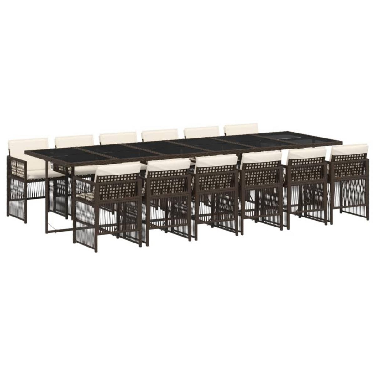 VIDAXL Ensemble a manger de jardin avec coussins 13 pcs marron rotin