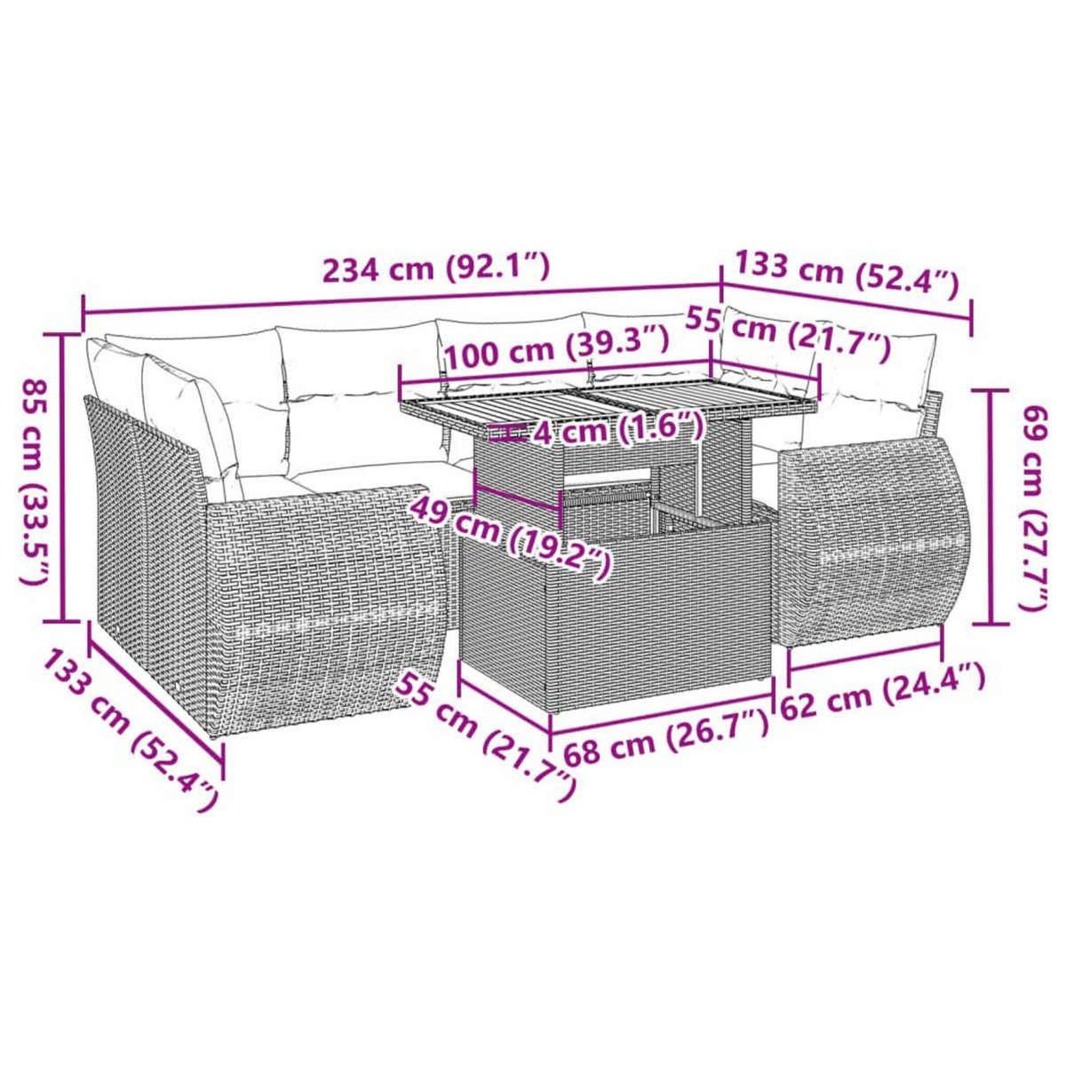 VIDAXL Salon de jardin avec coussins 7 pcs beige resine tressee