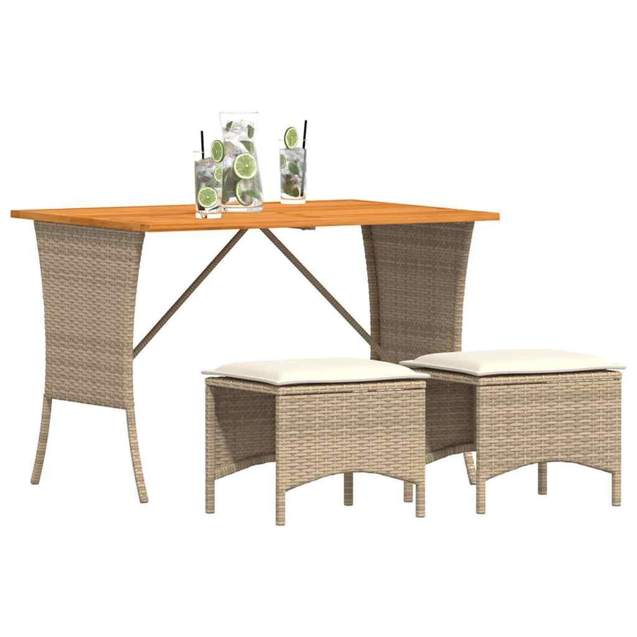Voir la diapositive 4 : VIDAXL Ensemble a manger de jardin et coussins 3 pcs Beige poly rotin