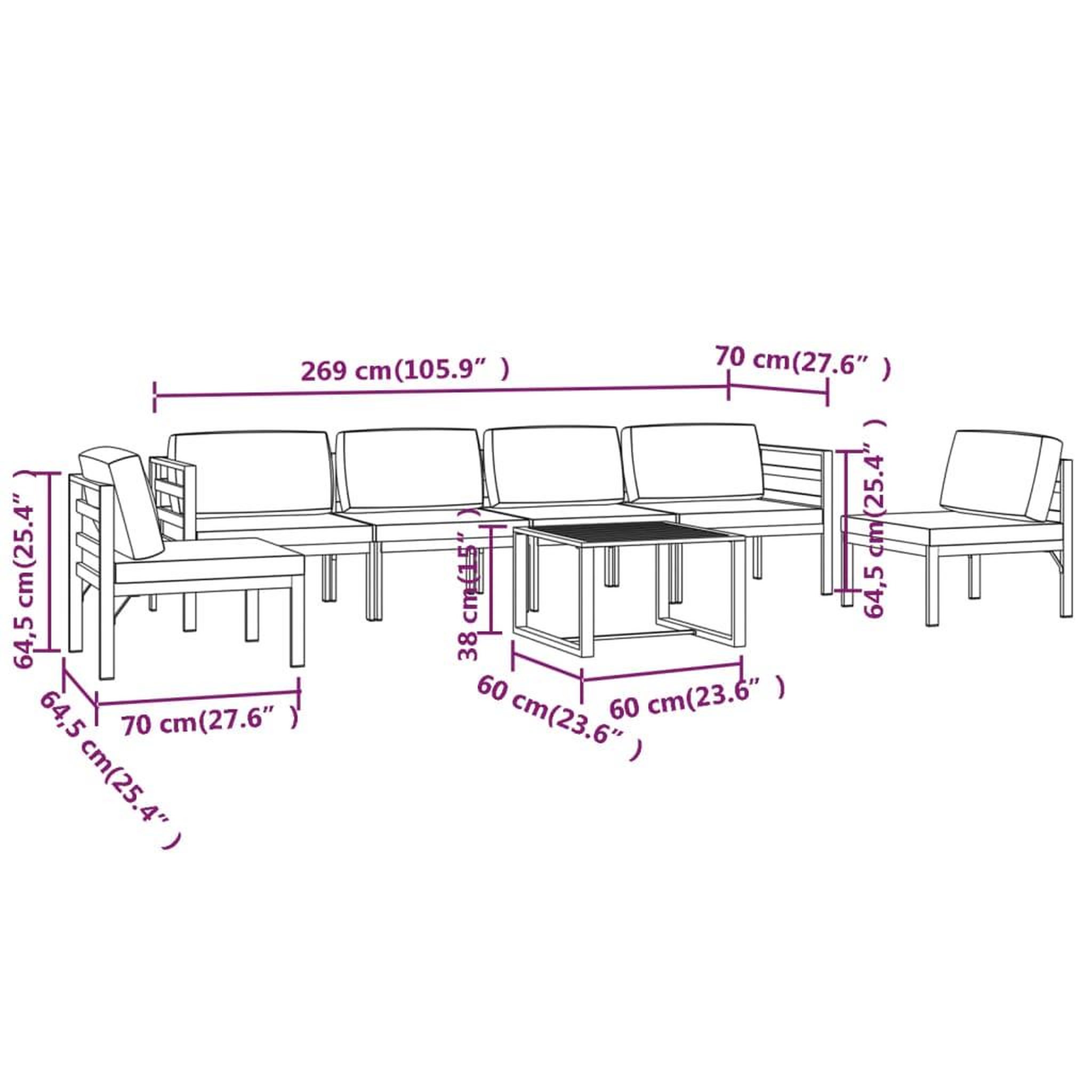 Voir la diapositive 6 : VIDAXL Salon de jardin 7 pcs avec coussins Aluminium Anthracite