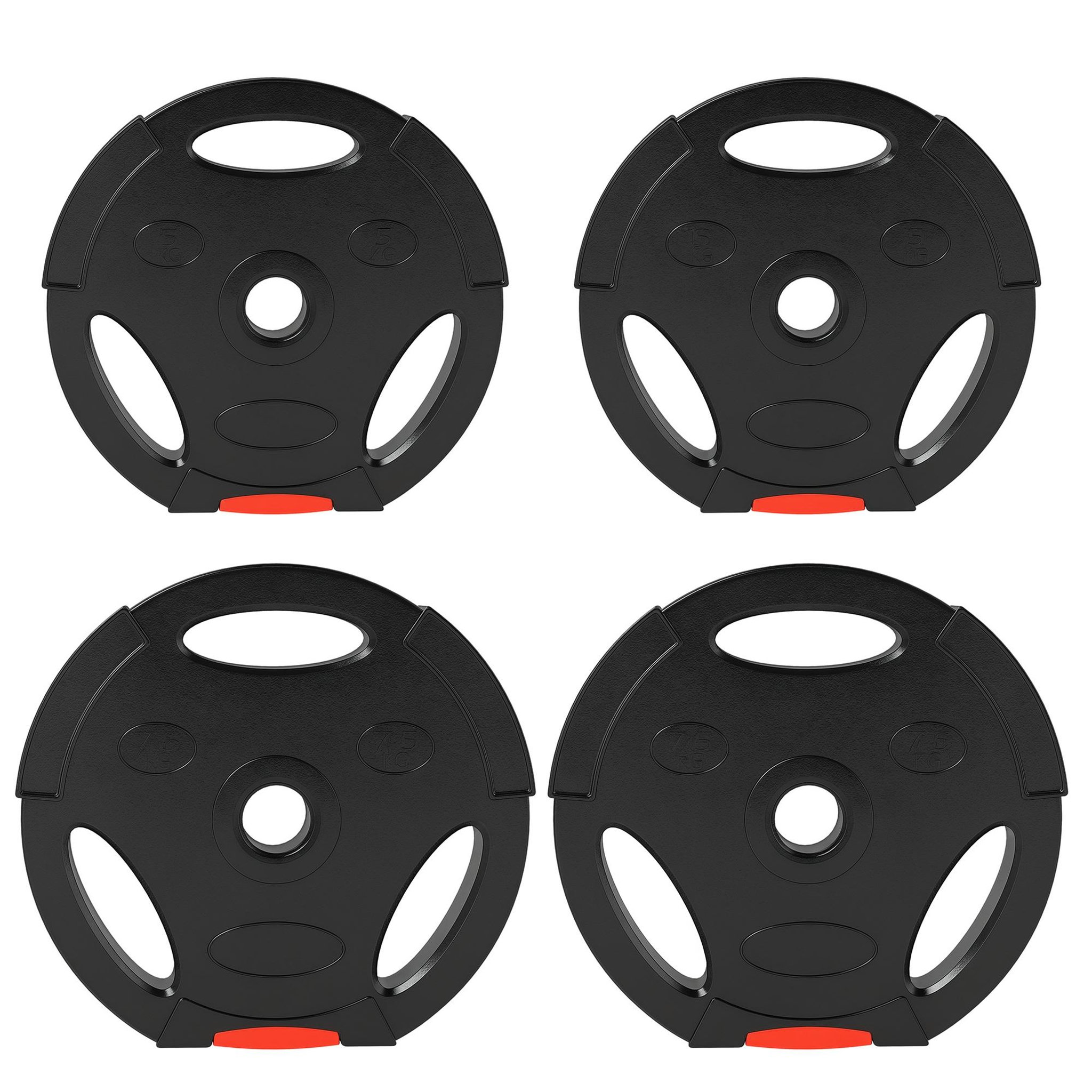 HOMCOM Disques de poids 2 x 5kg + 2 x 7,5kg - 3 poignées - trous de ø25 mm - revêtement pp noir
