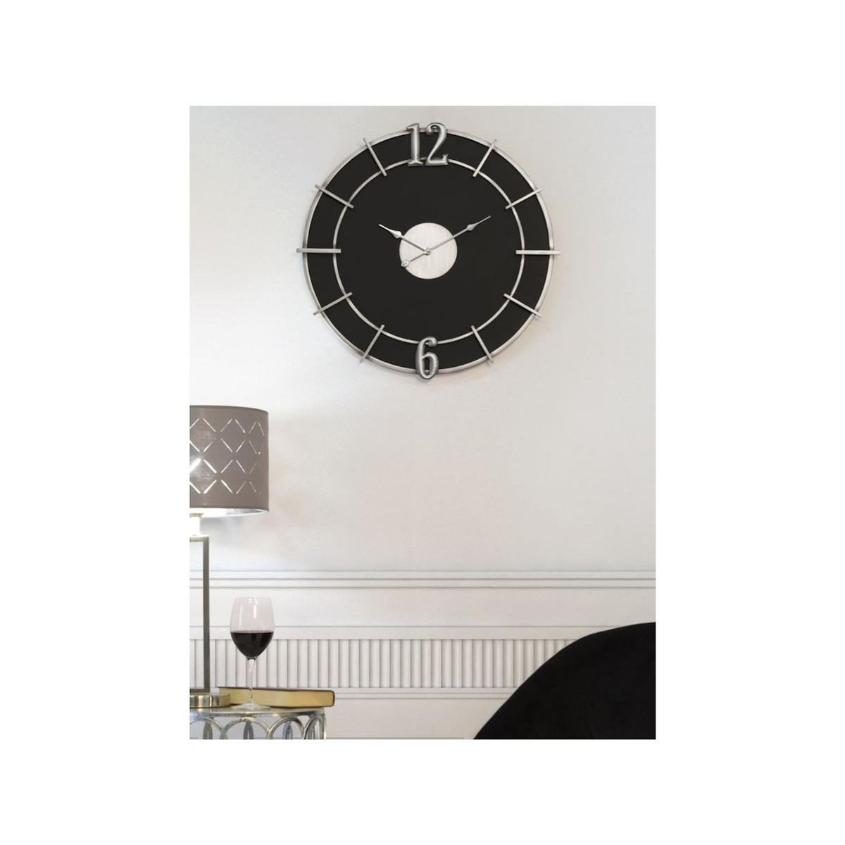 Paris Prix Horloge Murale en Métal  Silver Glam  60cm Noir