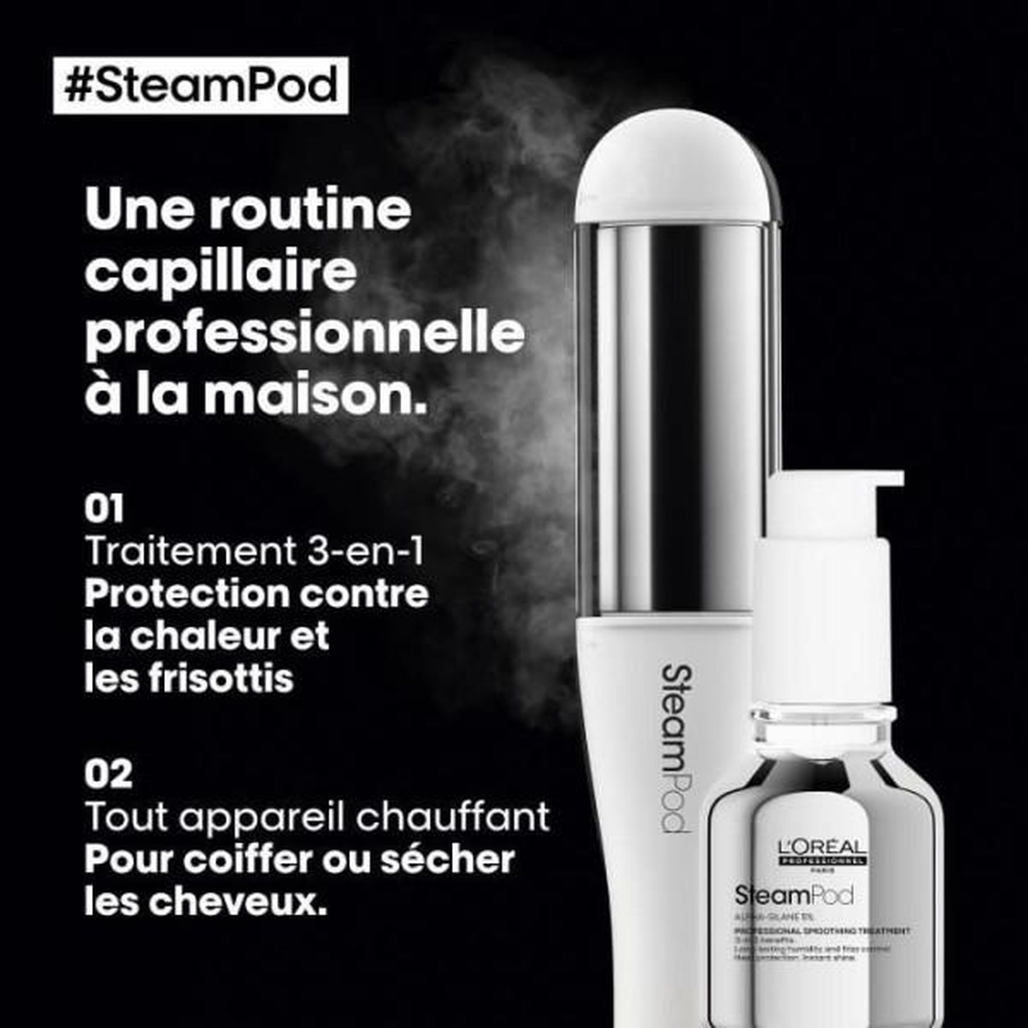Voir la diapositive 5 : L'OREAL PROFESSIONNEL Fer a Lisser SteamPod 4 - Lisseur boucleur vapeur professionnel - L'OREAL PROFESSIONNEL - 3 Températures - Outil + Soin Lissant Concentré