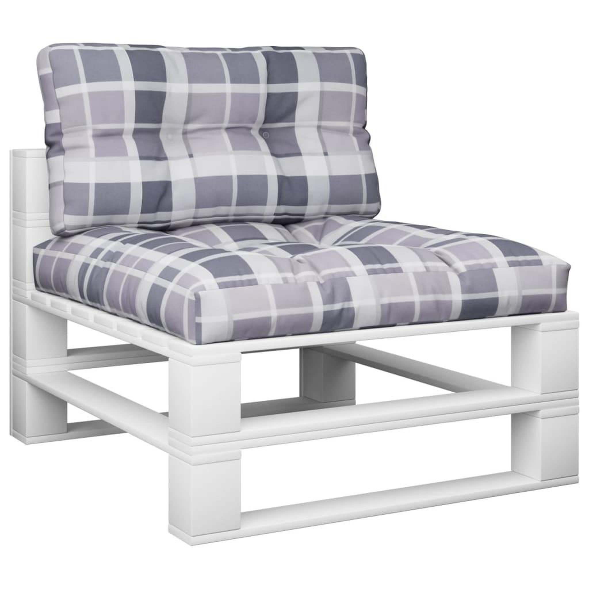 Voir la diapositive 3 : VIDAXL Coussins de palette lot de 2 motif a carreaux gris tissu