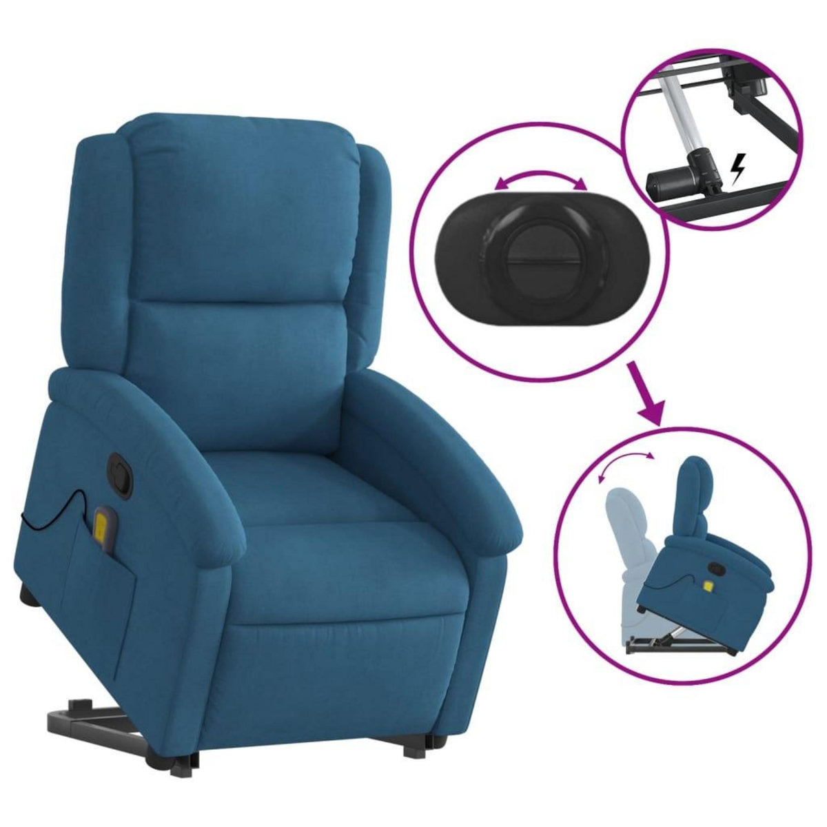VIDAXL Fauteuil de massage inclinable Bleu Velours