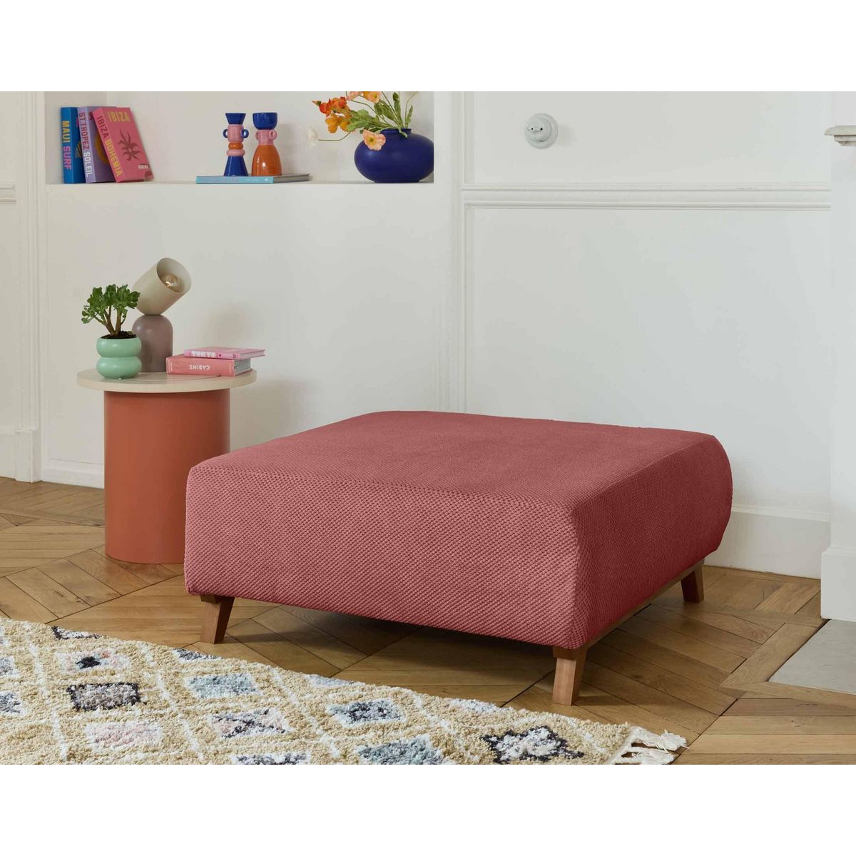 BEST MOBILIER Cristal - pouf modulable - 95 cm - en velours texturé