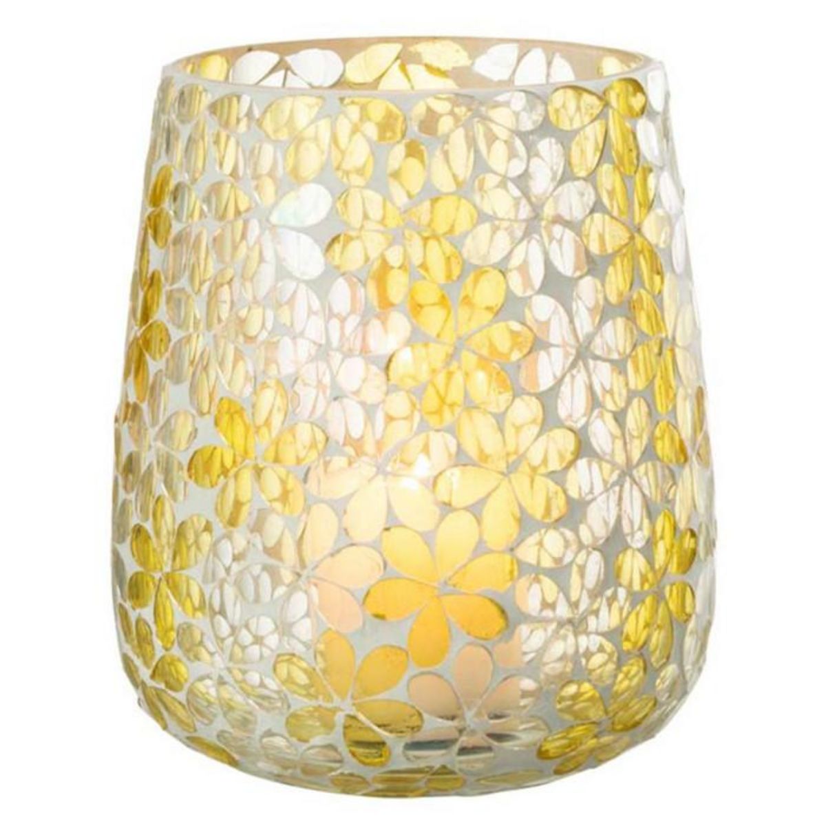 Paris Prix Photophore Design en Verre  Fleurs  18cm Jaune