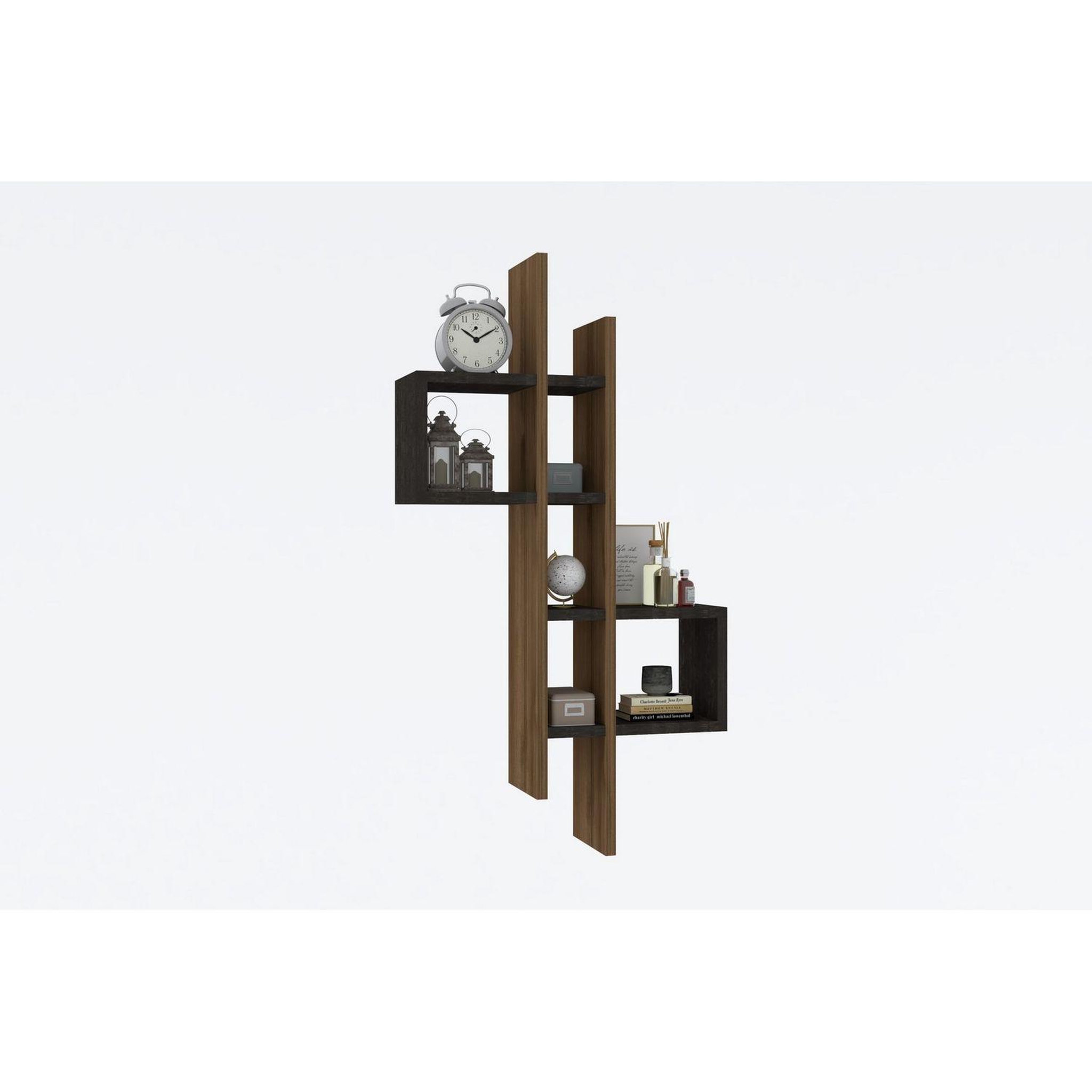 Voir la diapositive 4 : TOILINUX Etagère murale design effet bois alba - gris foncé