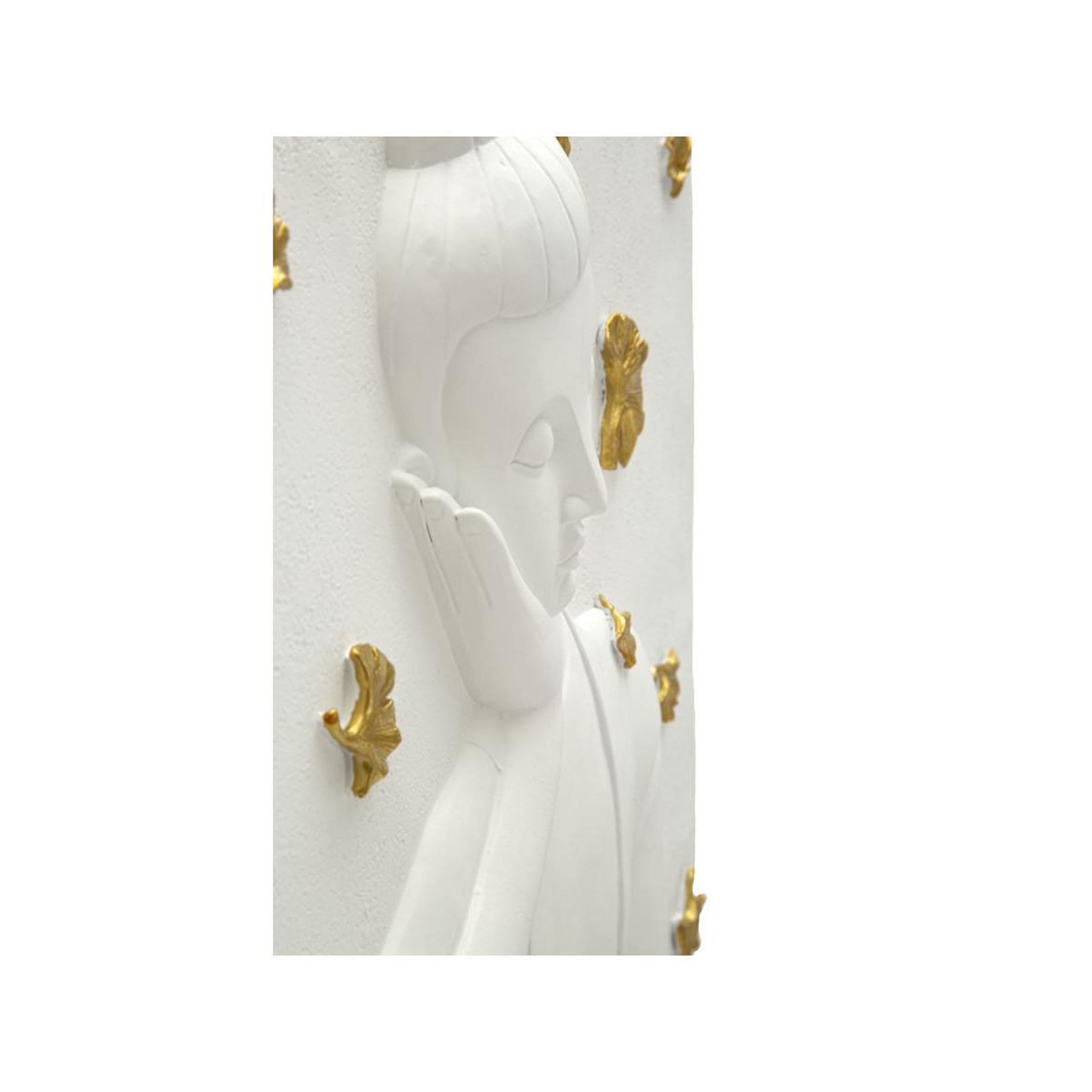 Voir la diapositive 3 : Paris Prix Décoration murale en résine  bouddha  55cm blanc & or