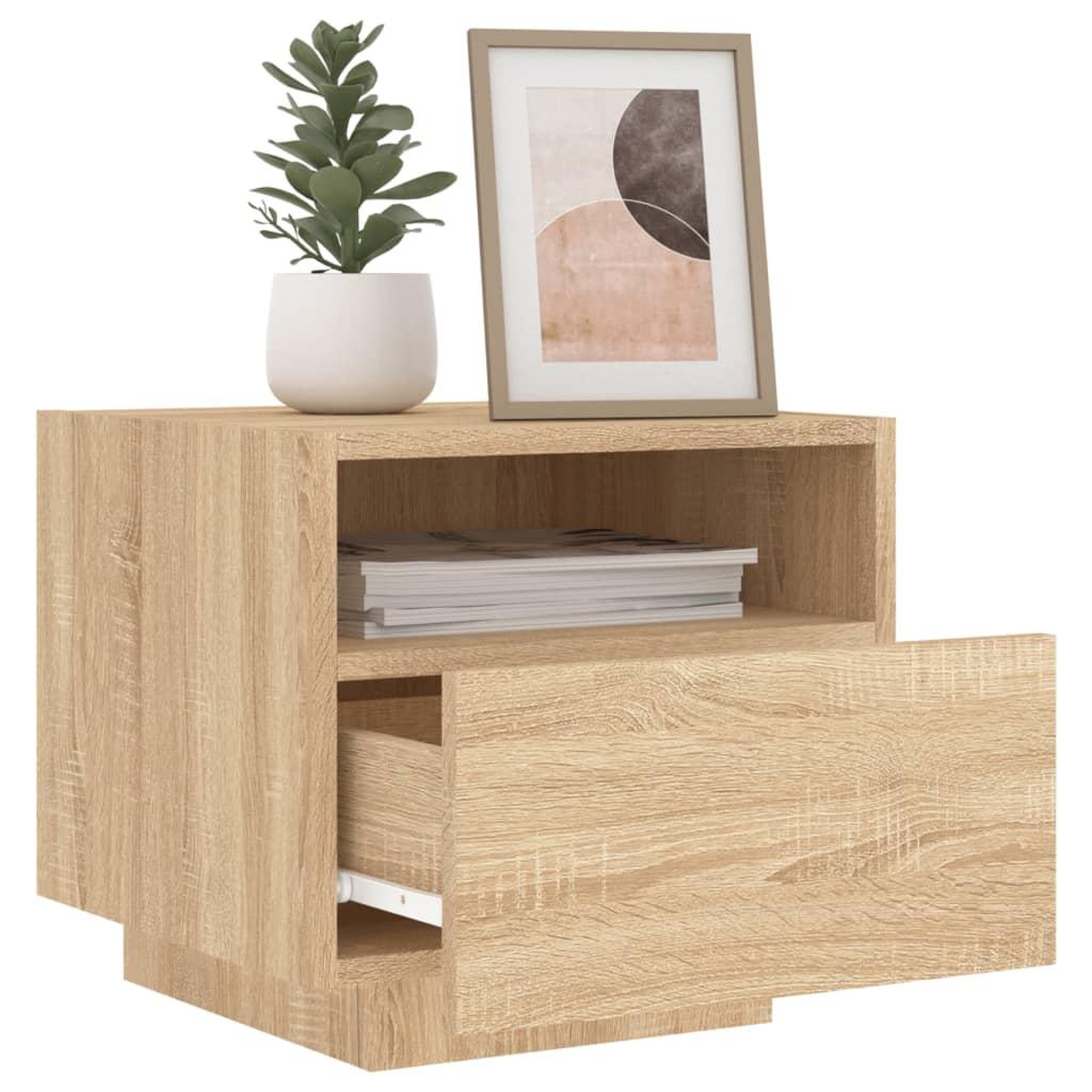 Voir la diapositive 4 : VIDAXL Table de chevet avec lumieres LED chene sonoma 40x39x37 cm