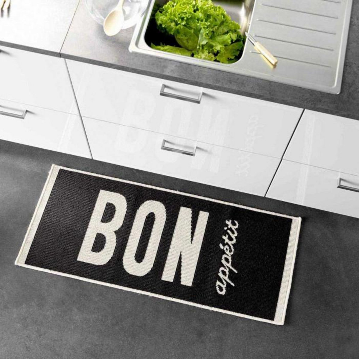 Paris Prix Tapis de Cuisine  Appetito  50x120cm Noir