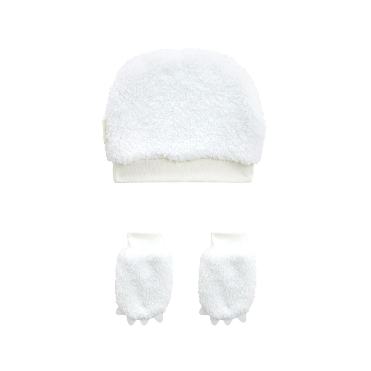 Petit Béguin Bonnet bébé en sherpa + moufles Alaska