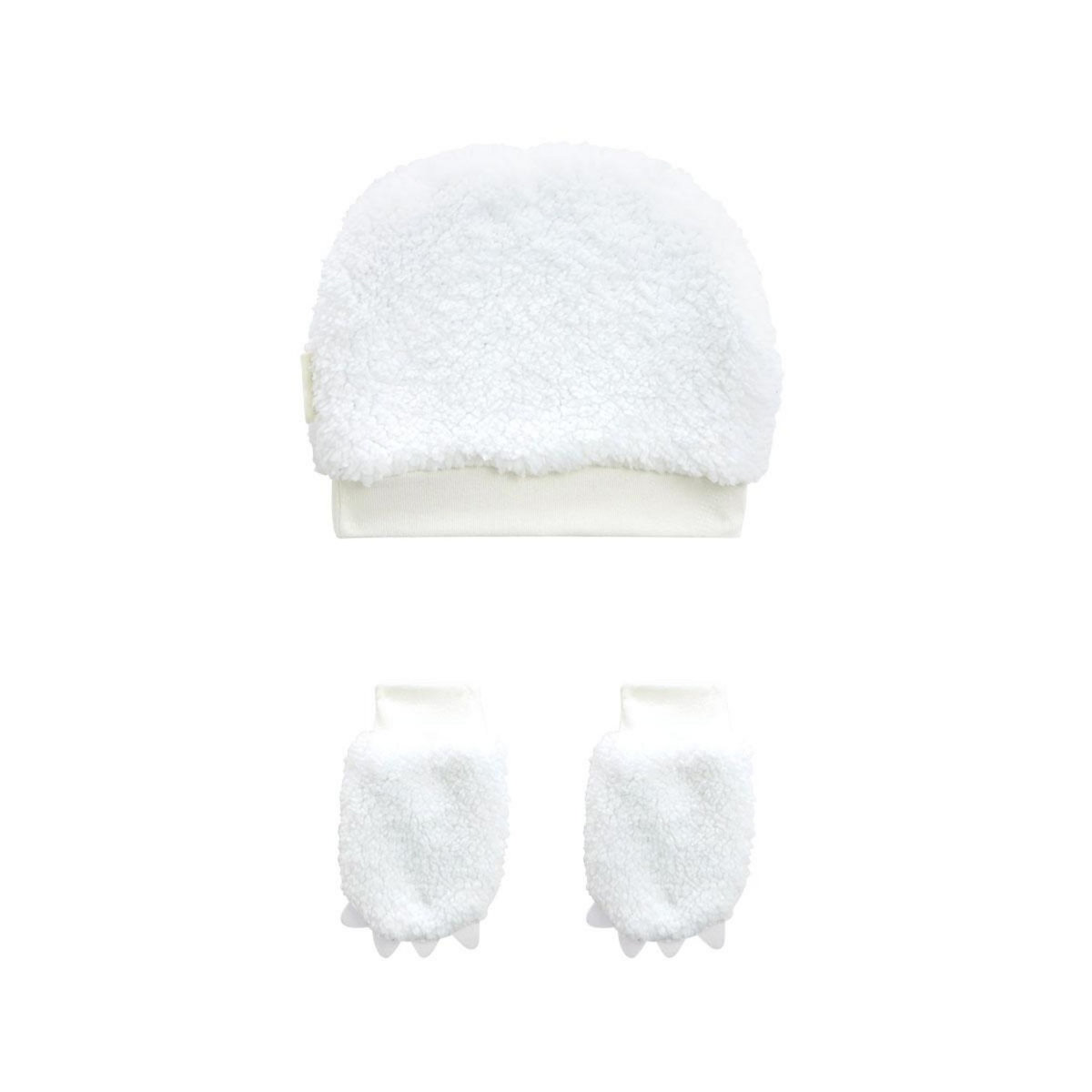 Petit Béguin Bonnet bébé en sherpa + moufles Alaska